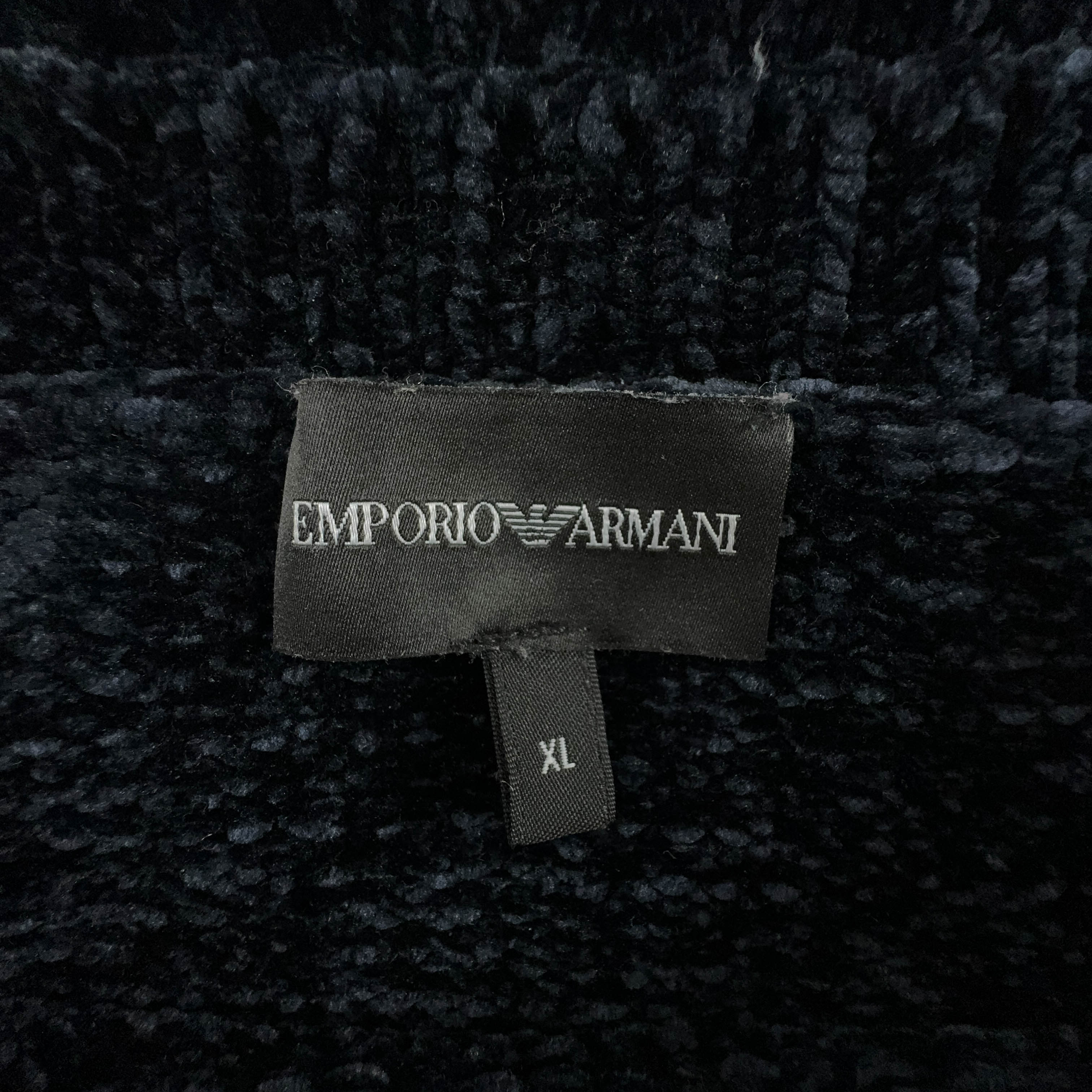 Emporio Armani Dark Blue & Beige Crew Neck Sweater - Size L/XL Men