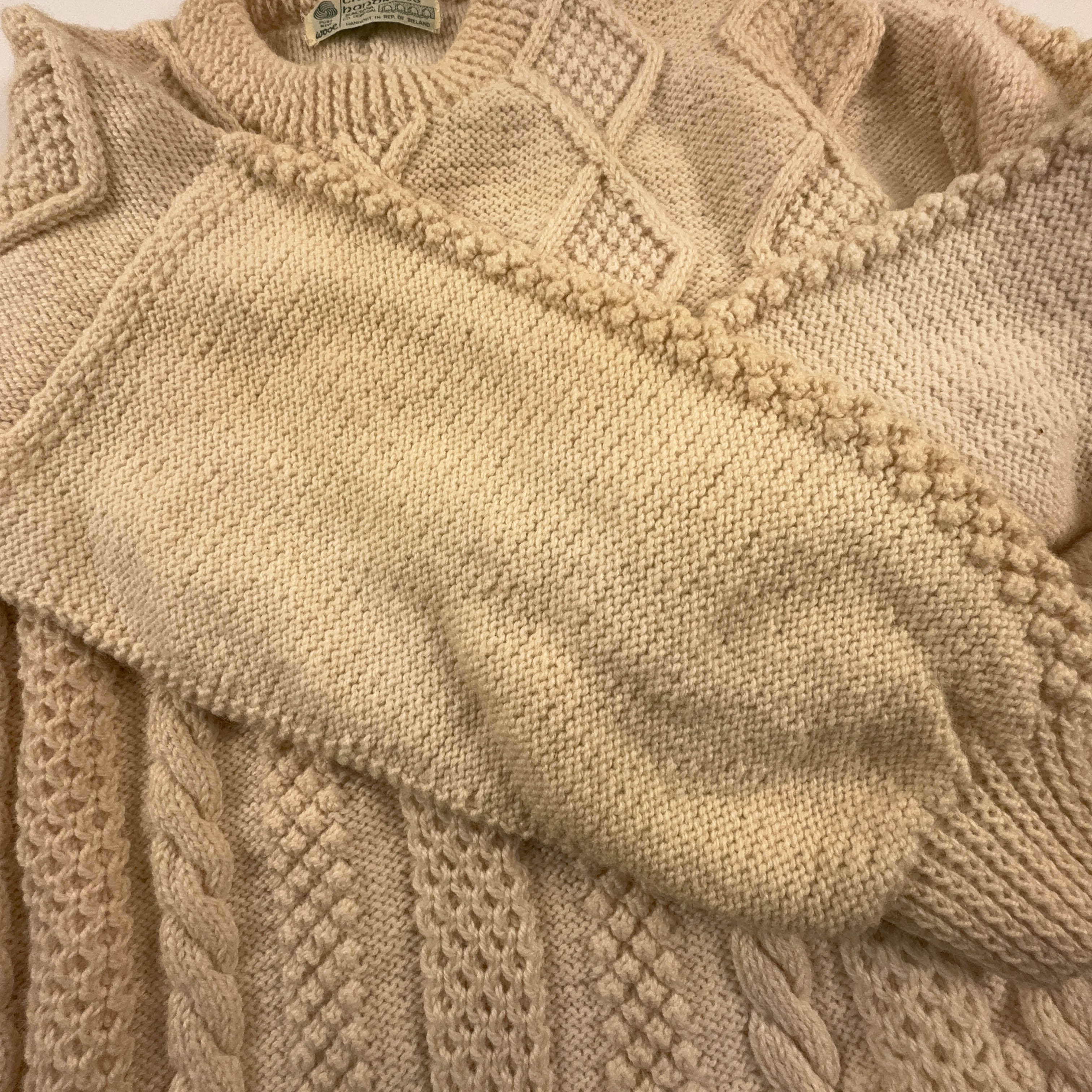 Maglione Vintage crema a girocollo 100% lana anni 80 90 - Taglia L/XL uomo