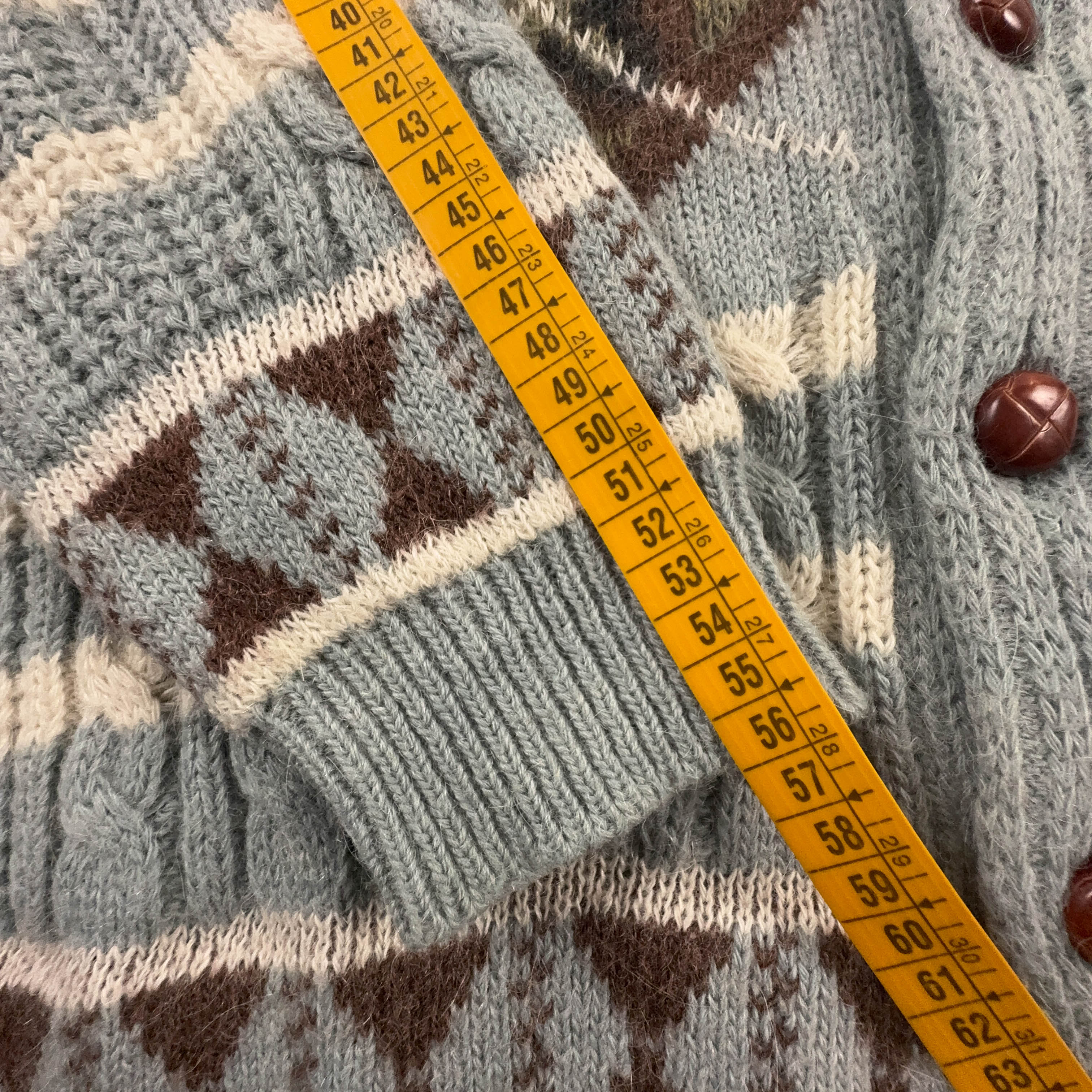 Cardigan Vintage azzurro geometrico con bottoni anni 80 90 - Taglia XL uomo