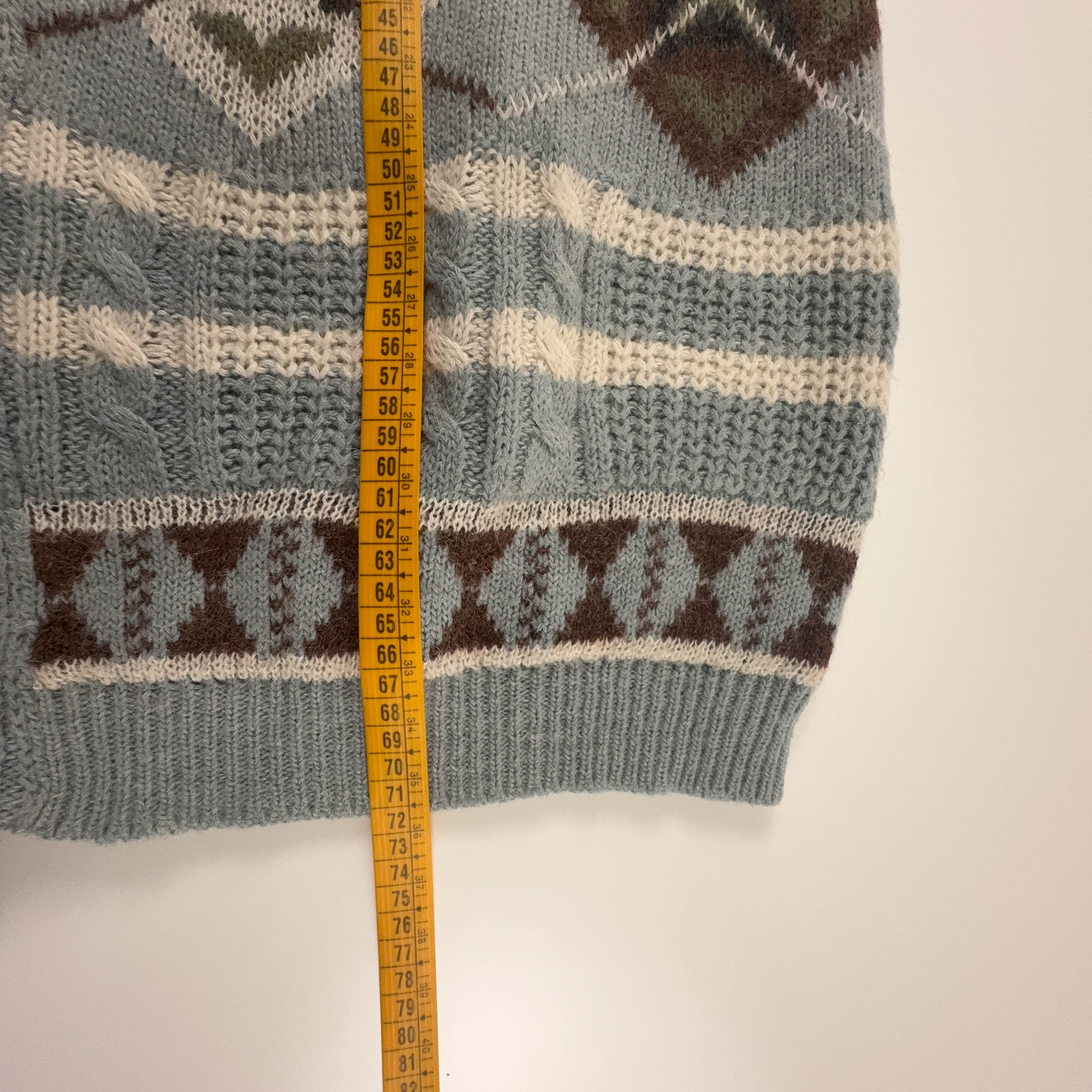 Cardigan Vintage azzurro geometrico con bottoni anni 80 90 - Taglia XL uomo