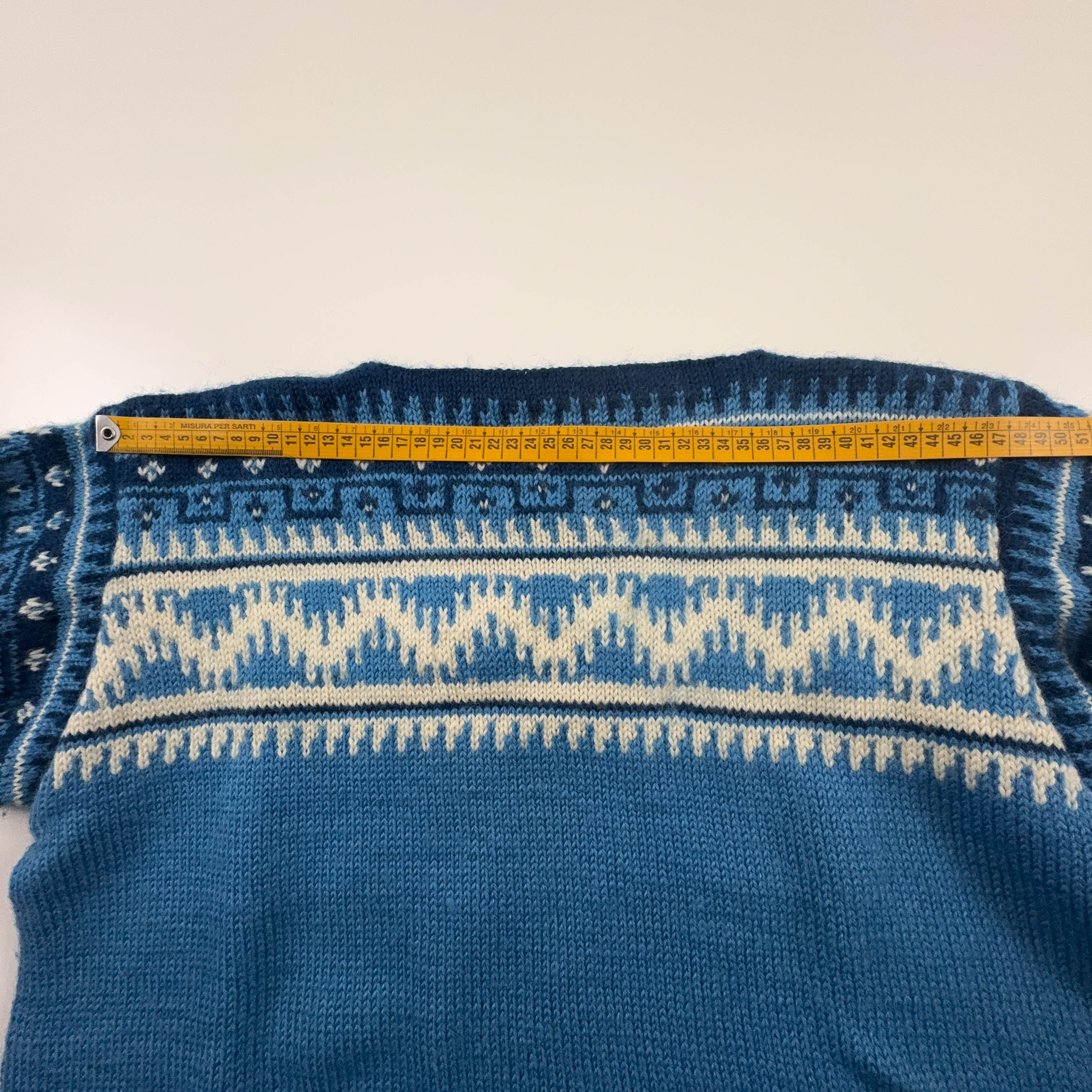Maglione Vintage azzurro e bianco geometrico anni 80 90 - Taglia M uomo