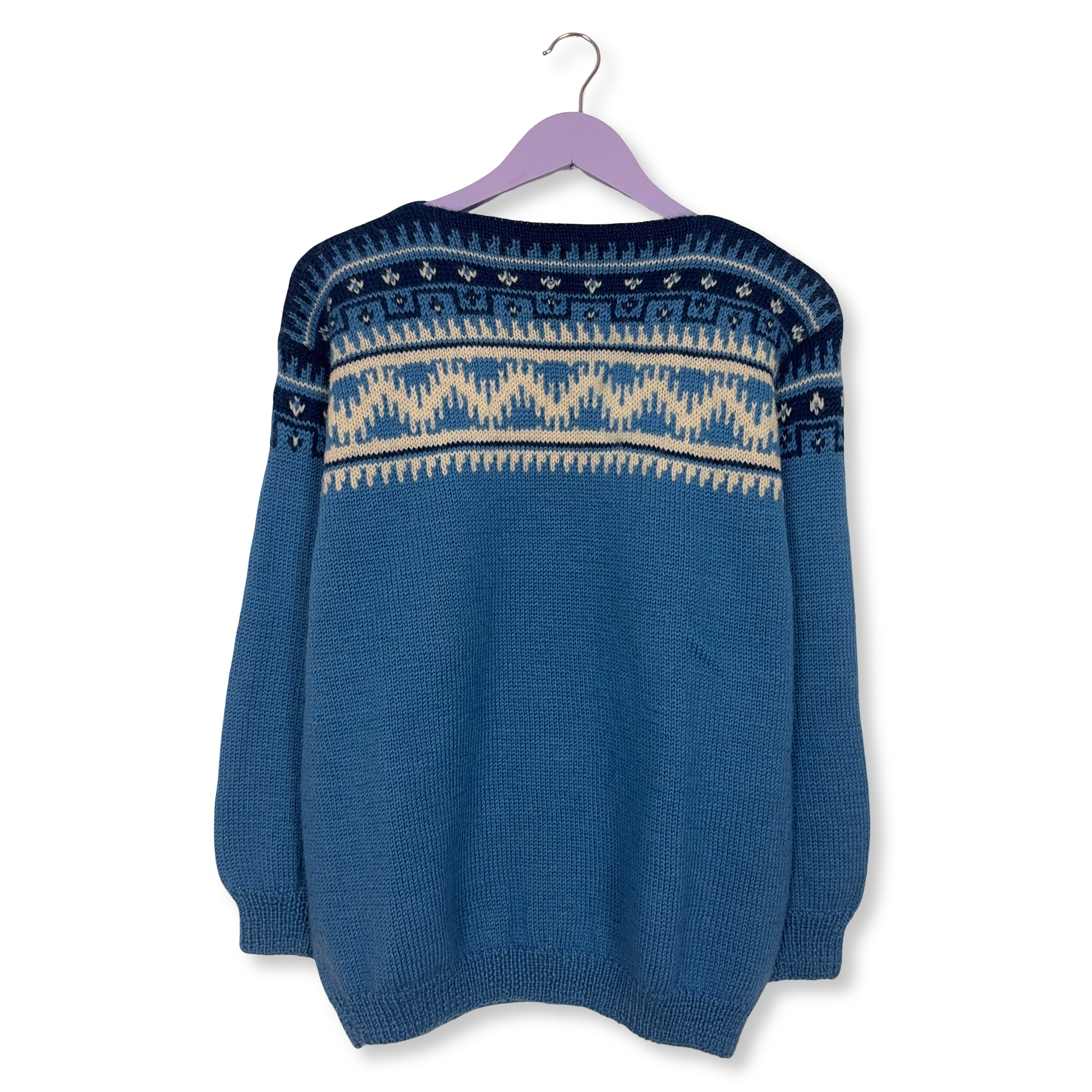 Maglione Vintage azzurro e bianco geometrico anni 80 90 - Taglia M uomo