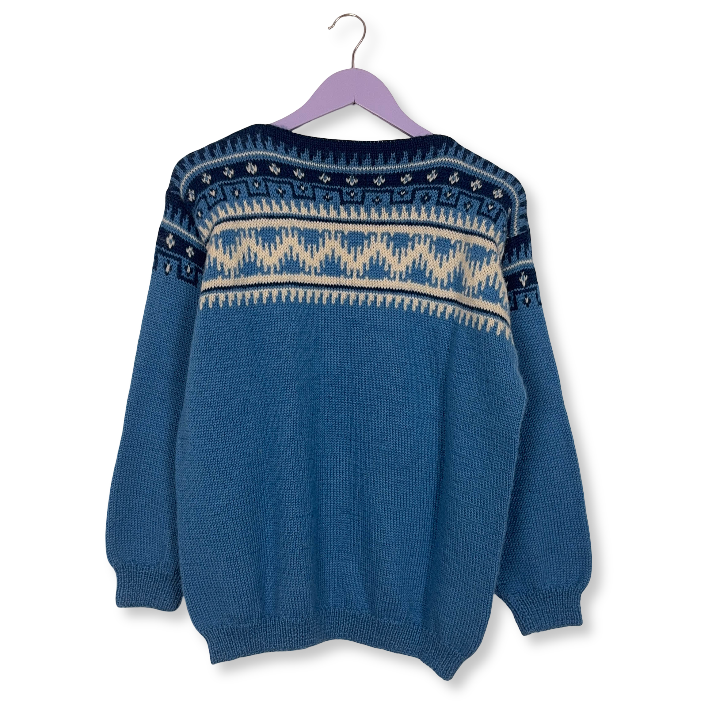 Maglione Vintage azzurro e bianco geometrico anni 80 90 - Taglia M uomo