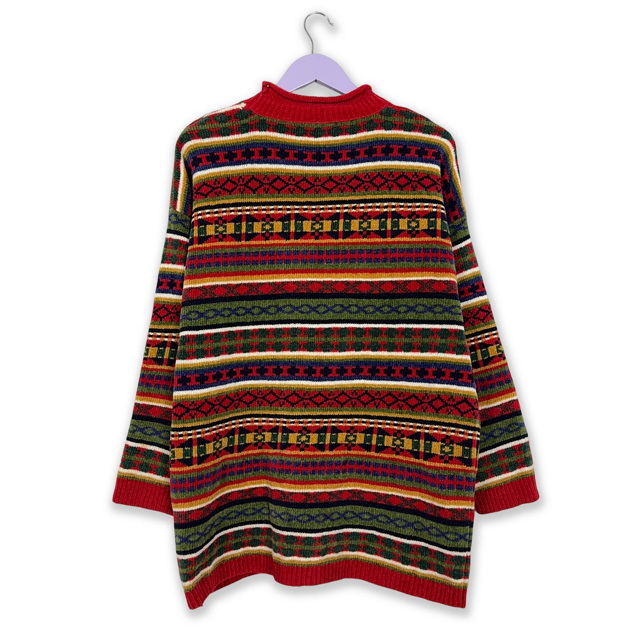 Vintage Red Striped 100% Acrylic Crew Neck Sweater - Size L/XL Men