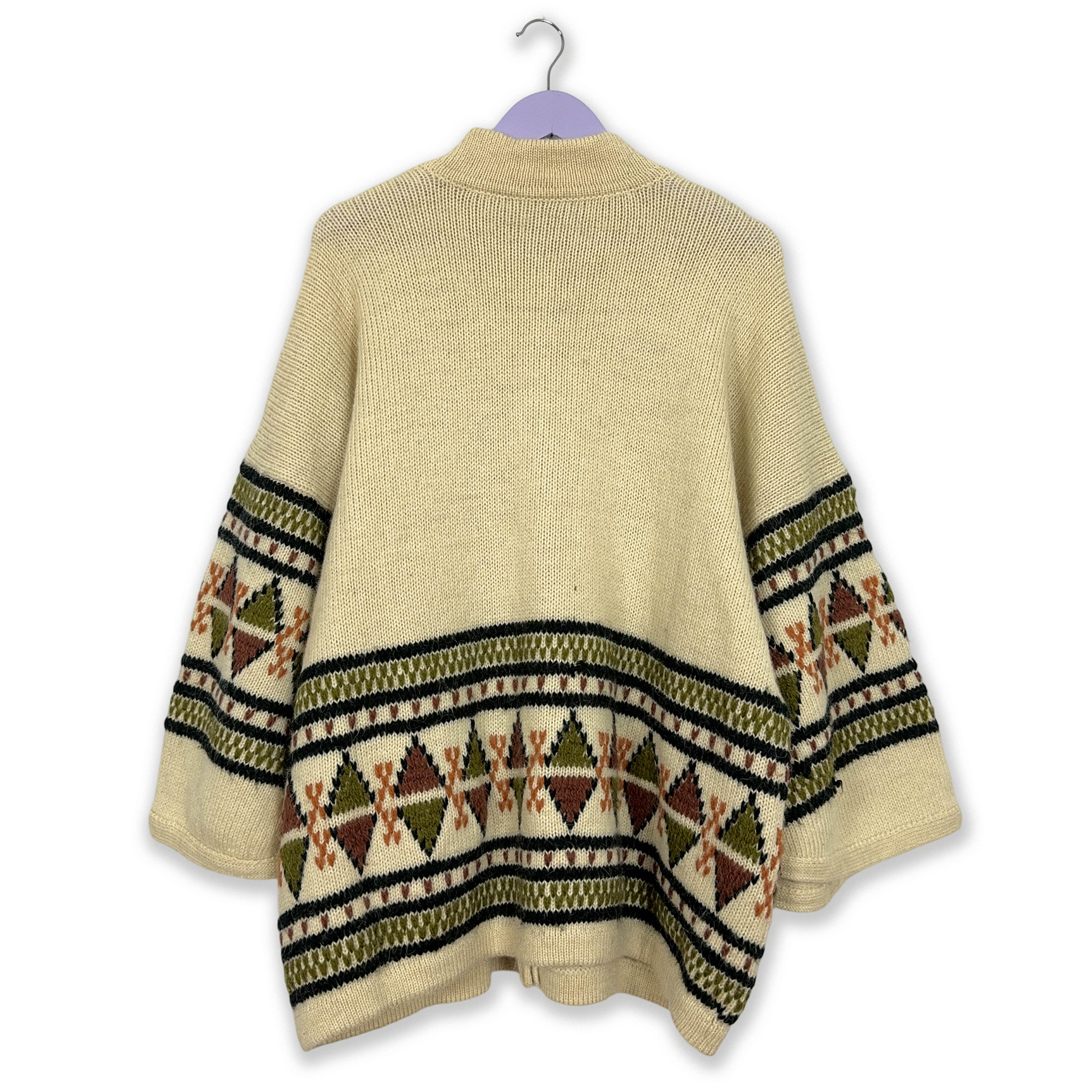 Vintage 100% wool beige patterned sweater with wide sleeves and buttons - Size XXL women