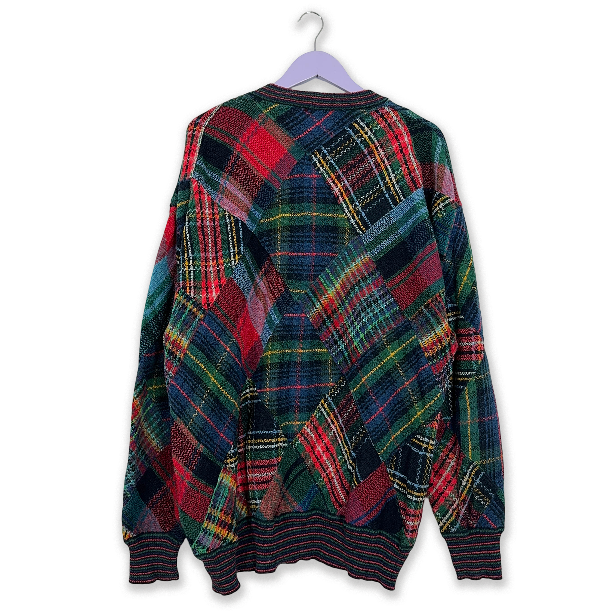 Ermanno Vintage 15% Linen Red and Blue Checked Cardigan with Buttons - Size XXL Men