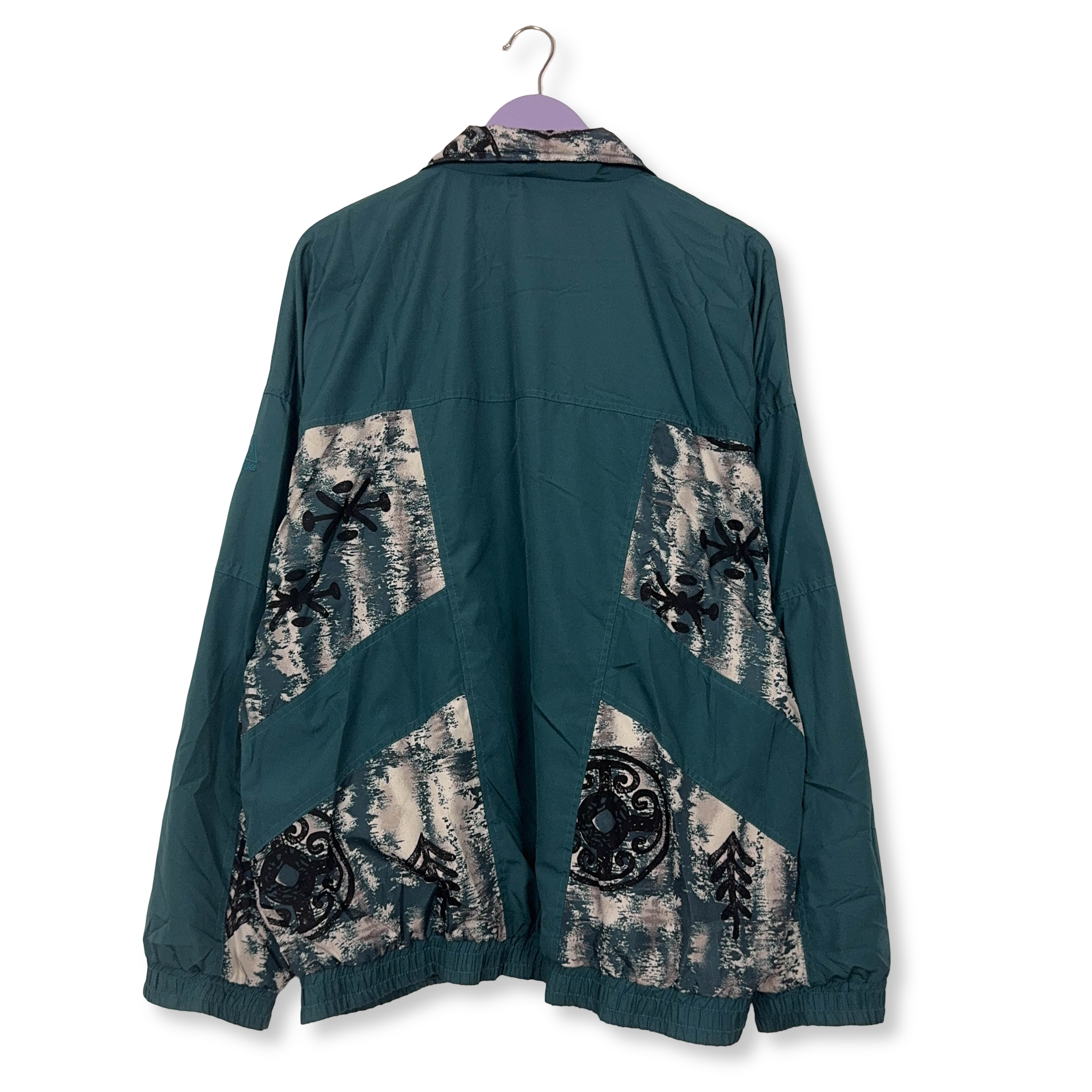 Giacca a vento Vintage verde acqua a fantasia con zip anni 80 90 - Taglia XL uomo