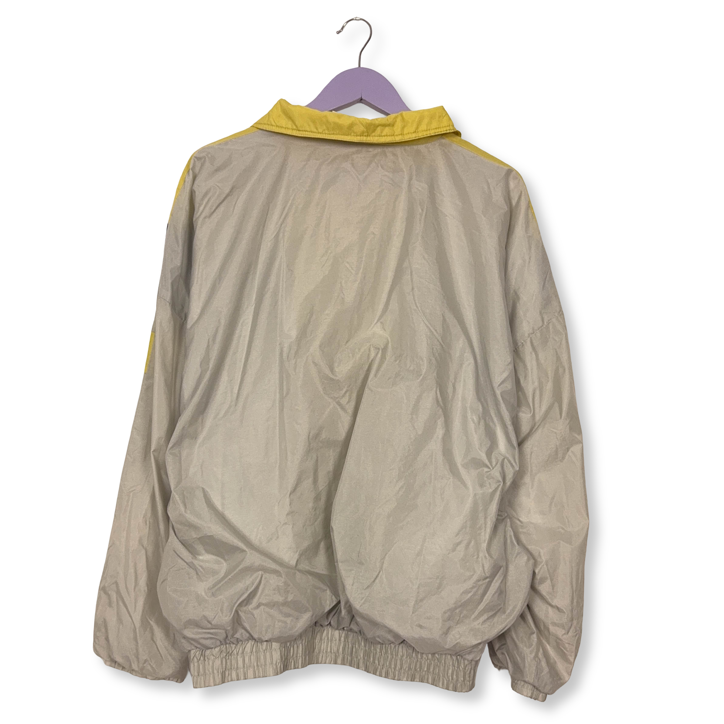 Giacca a vento Vintage gialla e grigia geometrica con zip anni 80 90 - Taglia L uomo