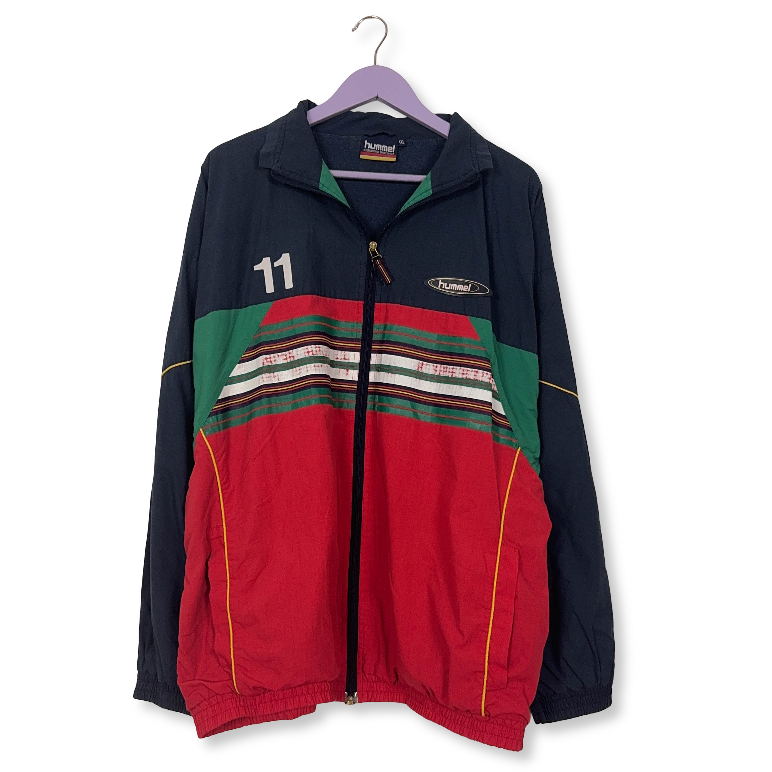 Giacca a vento Hummel Vintage rossa verde e blu anni 80 90 - Taglia XL/XXL uomo