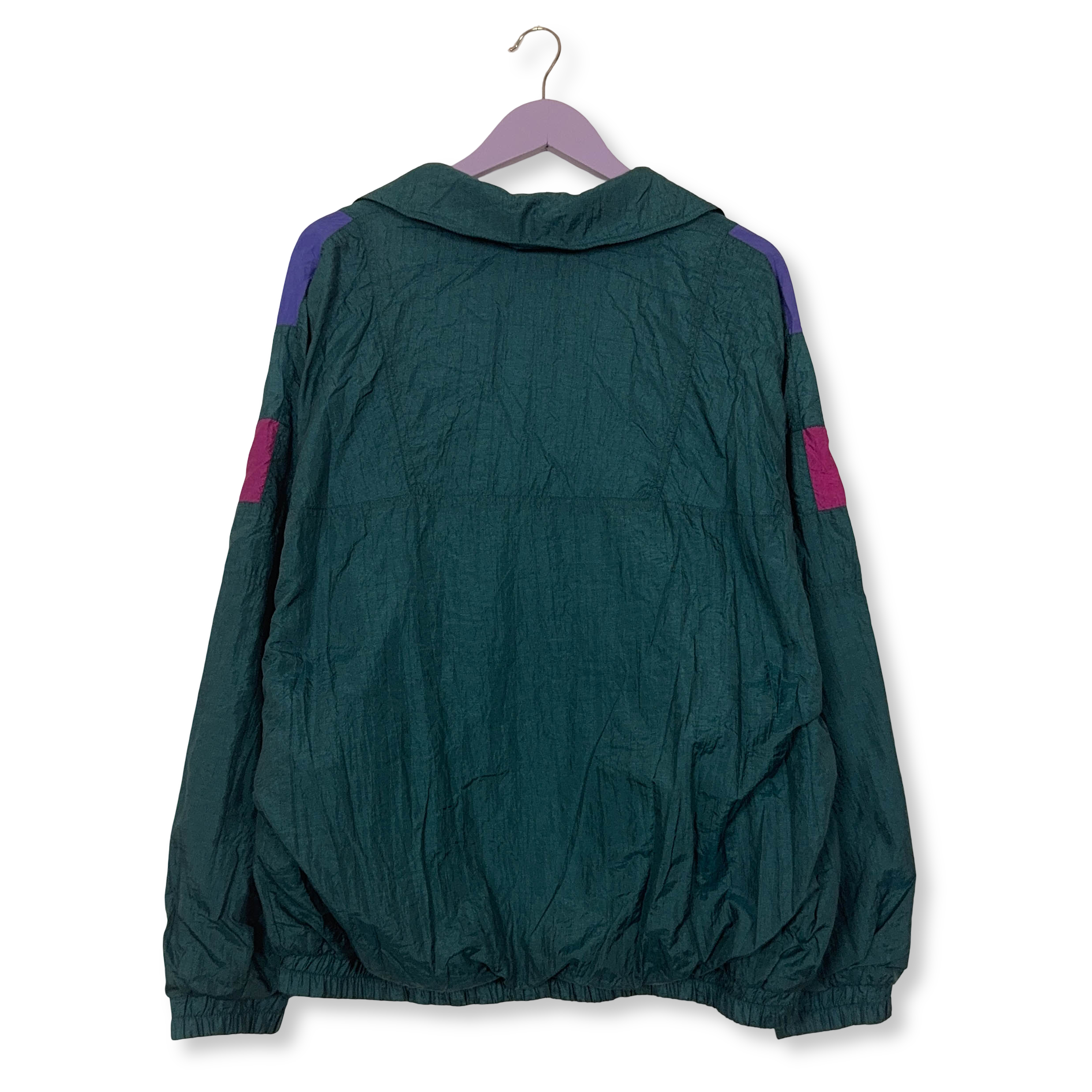 Giacca a vento Vintage verde e viola quarter zip con tasca anni 80 90 - Taglia L uomo