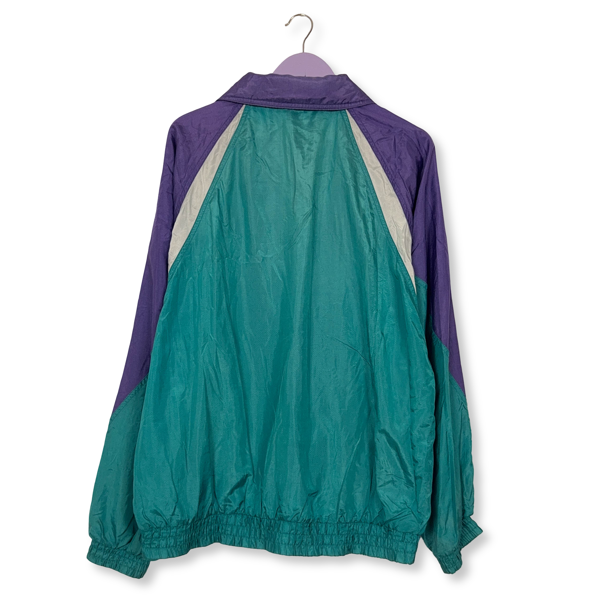 Giacca a vento Puma Vintage verde e viola con ricamo e zip anni 80 90 - Taglia 9 uomo