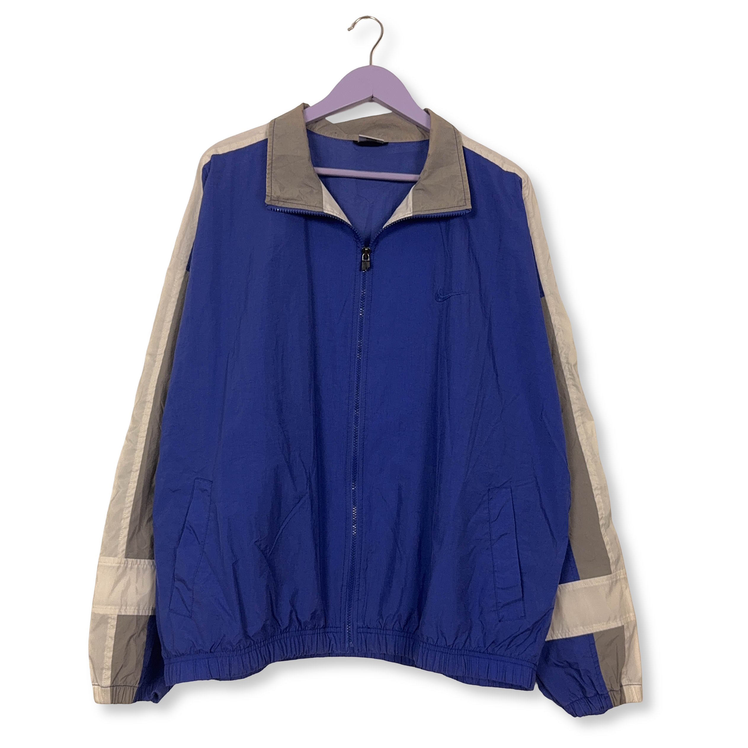 Giacca a vento Nike Vintage blu e grigia con zip intera anni 80 90 - Taglia XL uomo