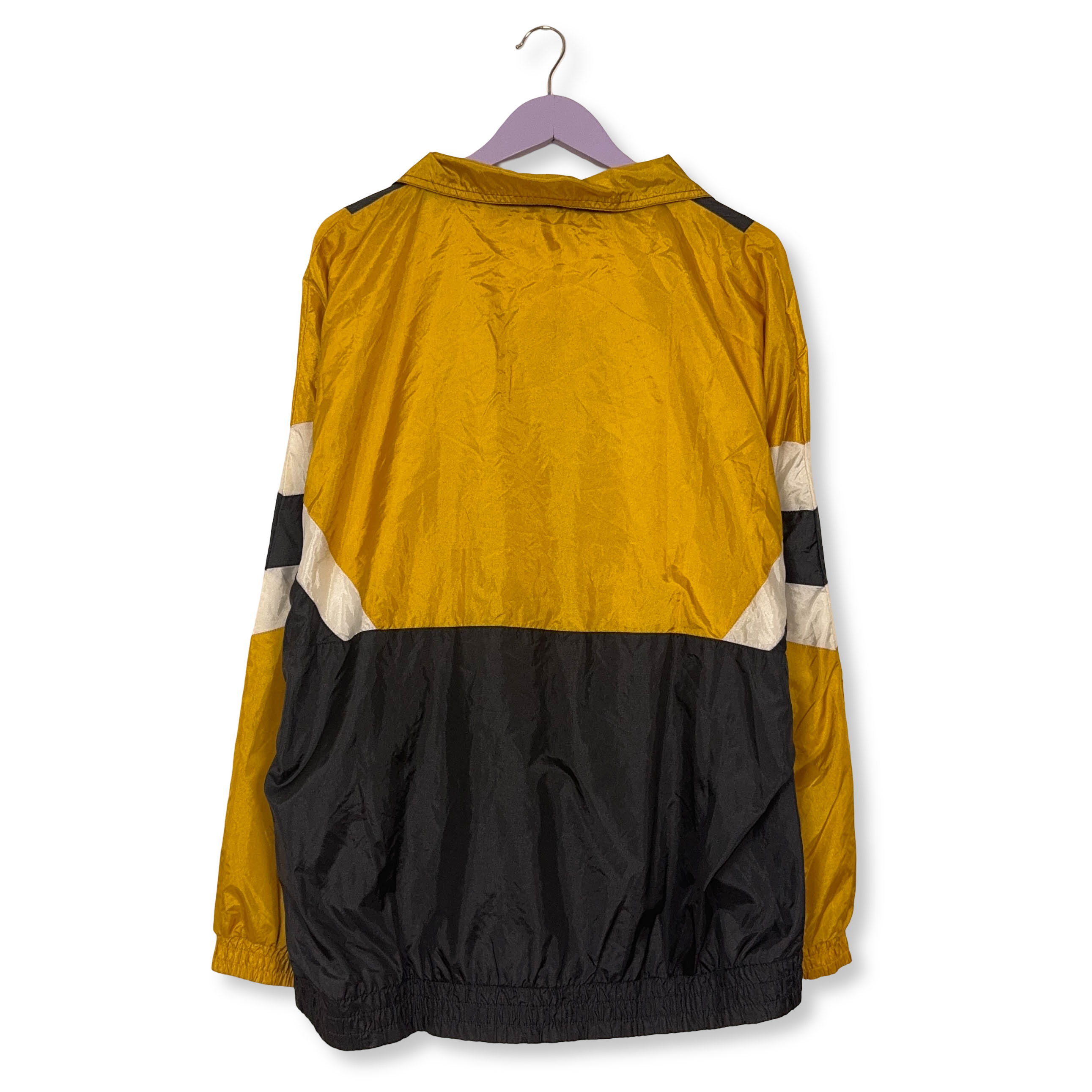 Giacca a vento Vintage gialla e nera geometrica con zip anni 80 90 - Taglia XL/XXL uomo