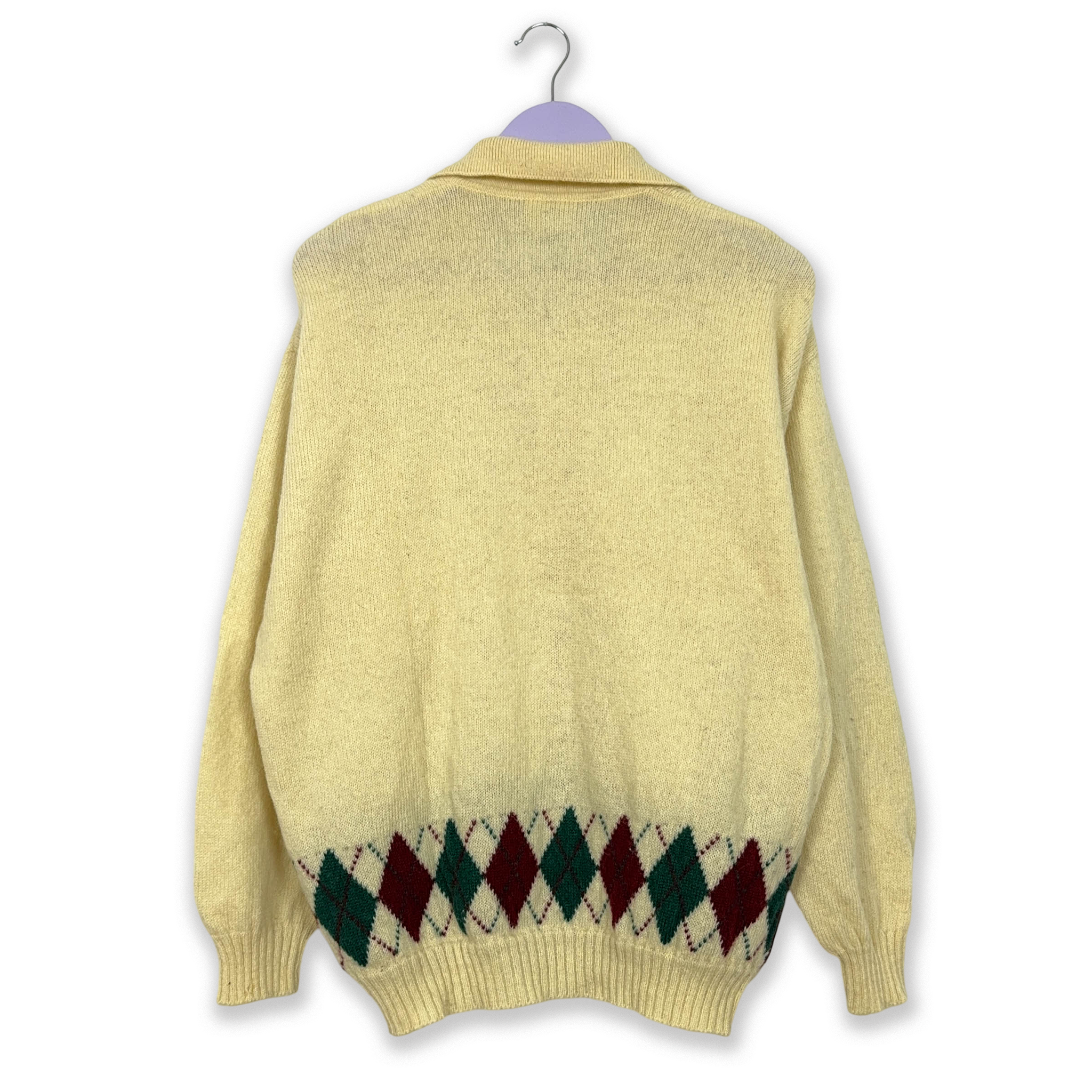 Sergio Tacchini Vintage 100% Wool Cream Button Up Sweater - Size L Men