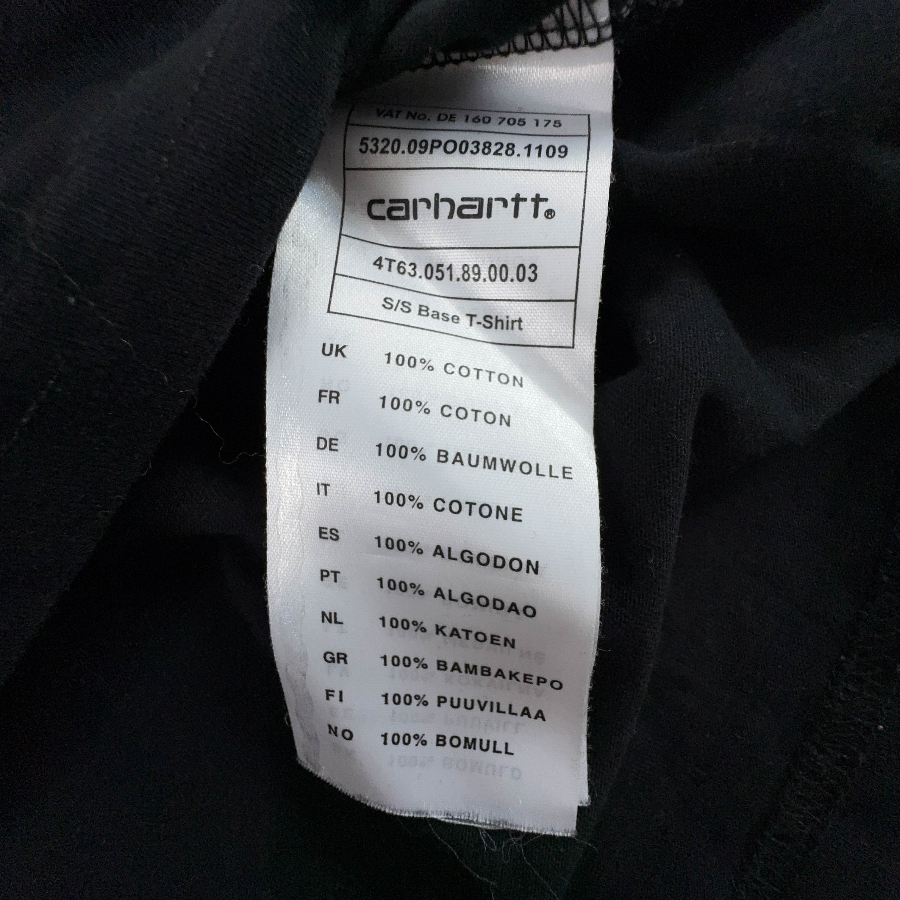 Carhartt Black Crew Neck Cotton T-Shirt - Men's Size S/M