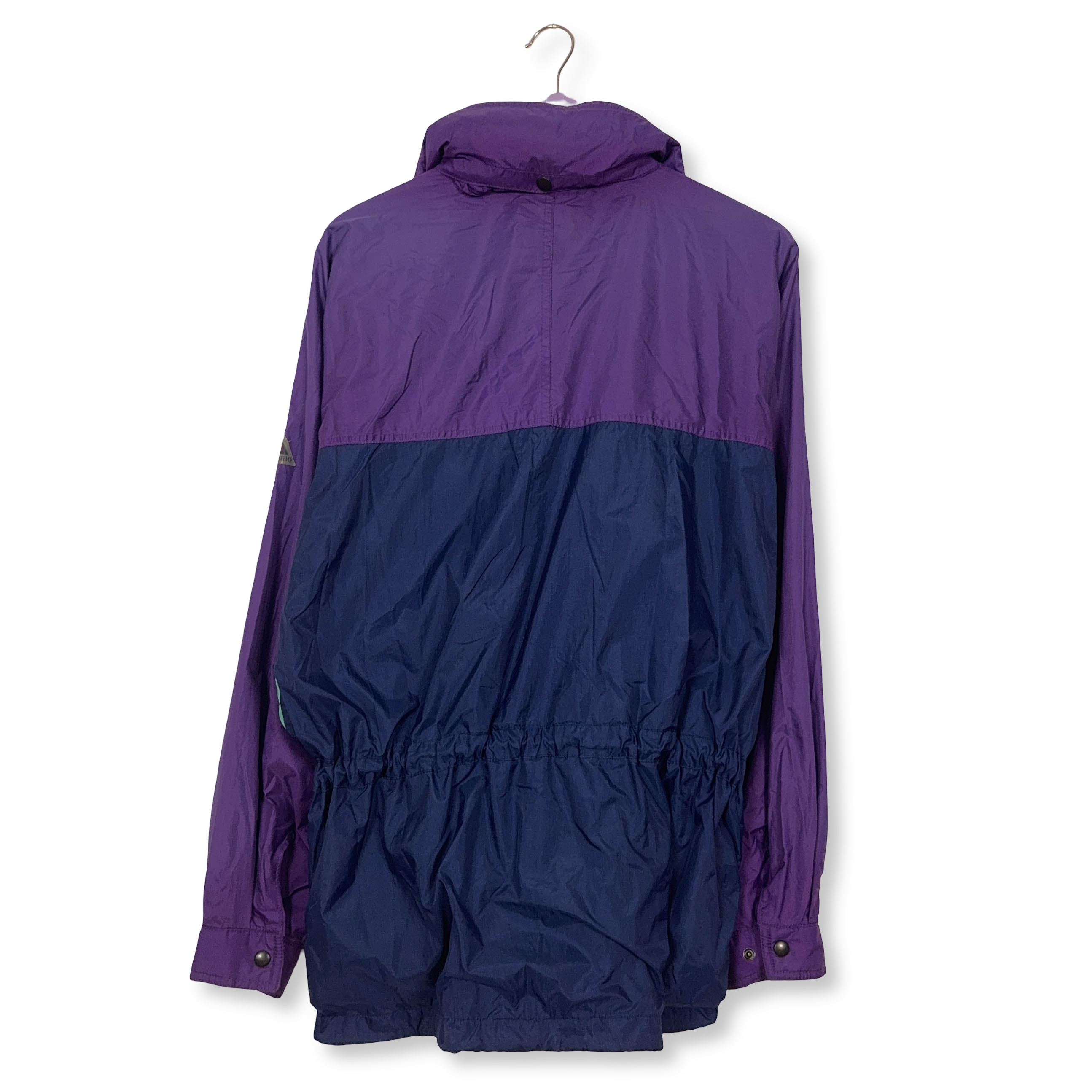 Giacca a vento Vintage viola e blu con zip e cappuccio anni 80 90 - Taglia M uomo