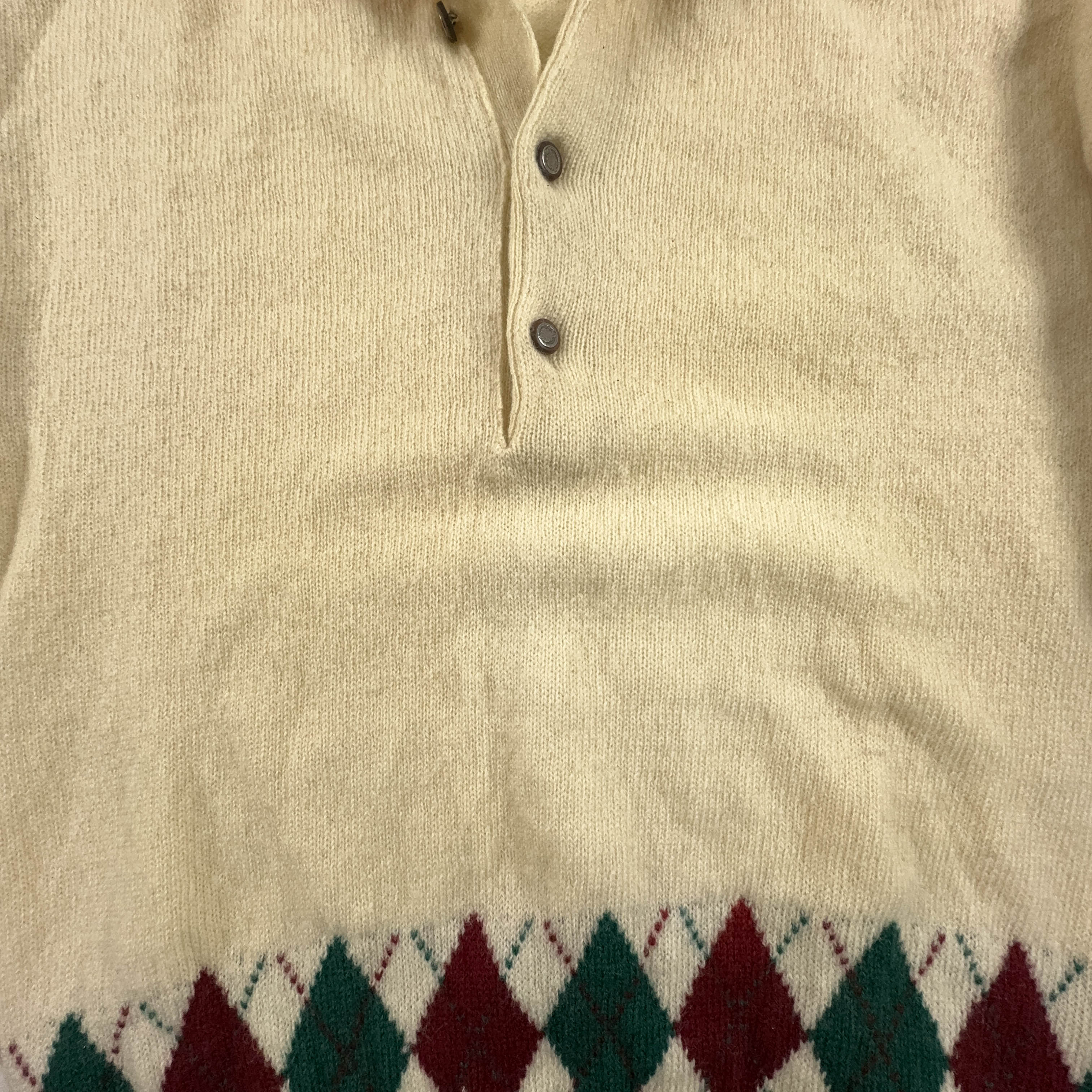 Sergio Tacchini Vintage 100% Wool Cream Button Up Sweater - Size L Men