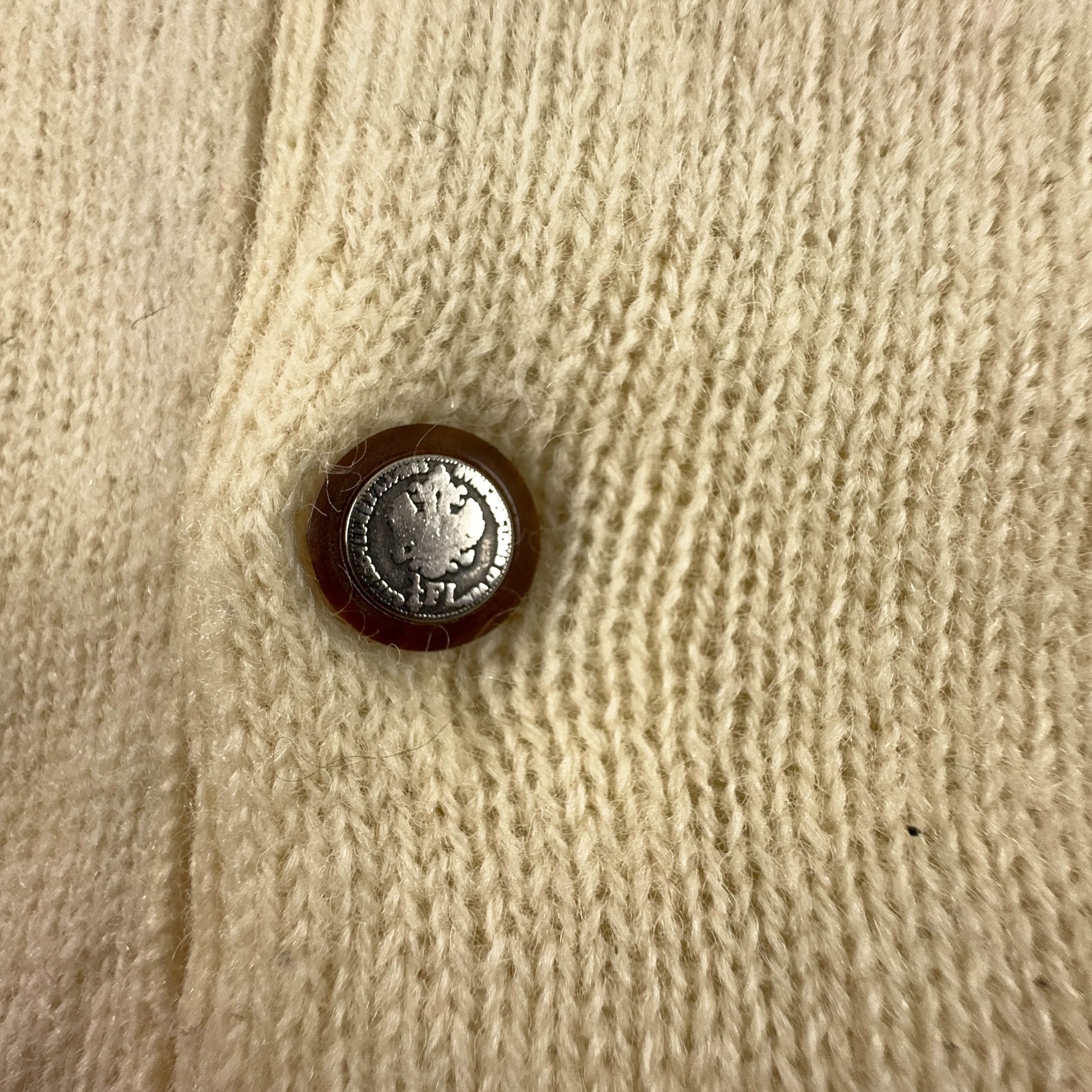 Sergio Tacchini Vintage 100% Wool Cream Button Up Sweater - Size L Men