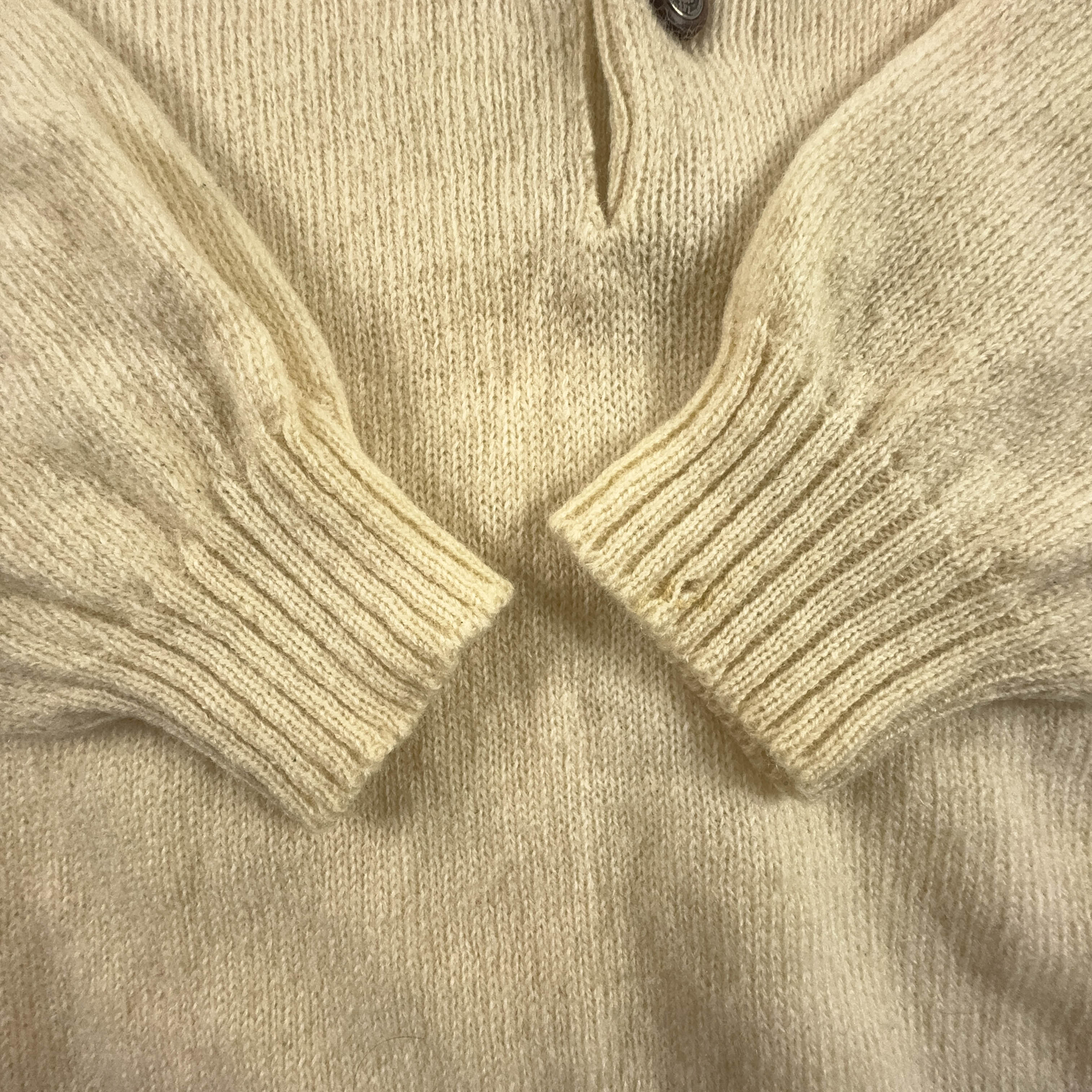 Sergio Tacchini Vintage 100% Wool Cream Button Up Sweater - Size L Men