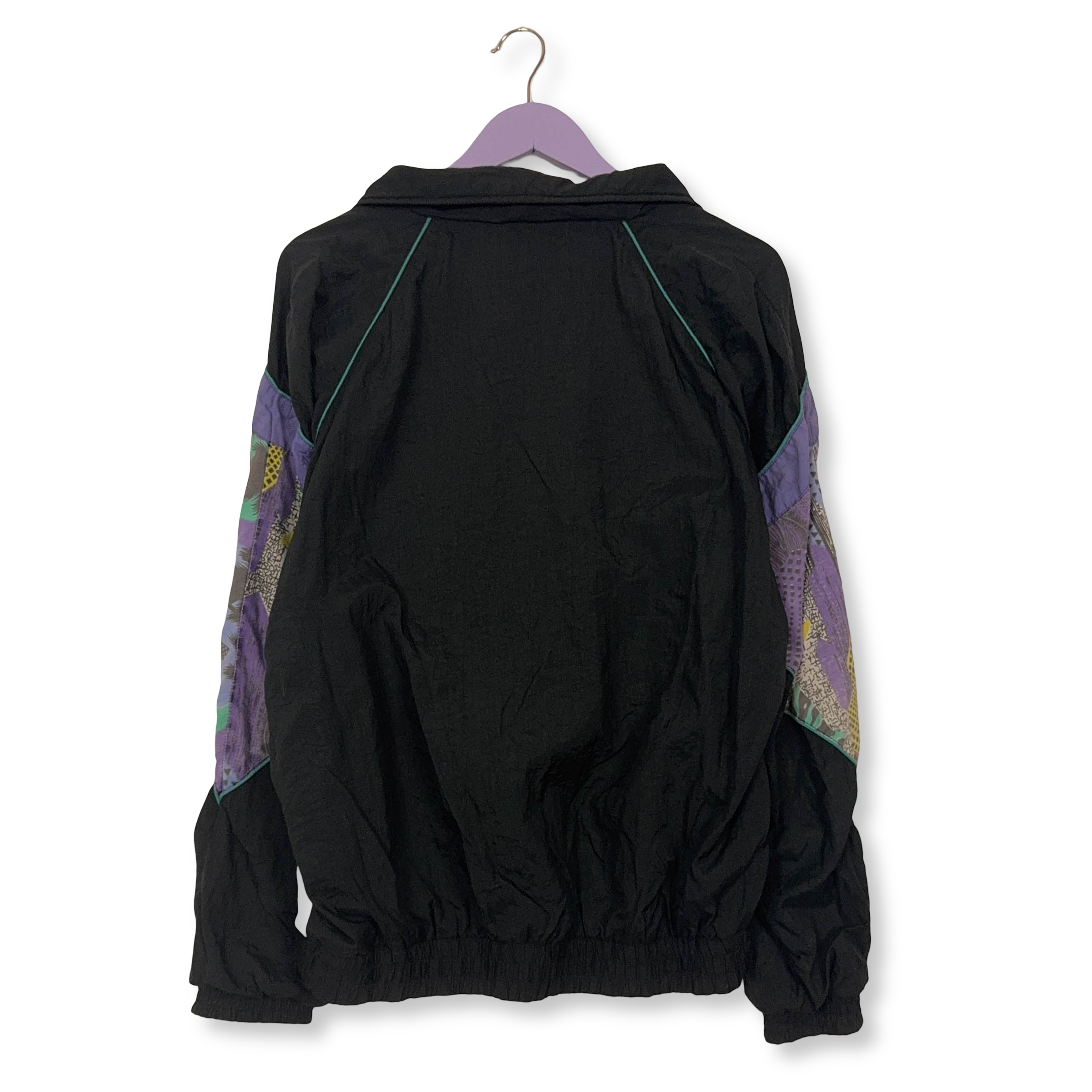 Giacca a vento Vintage nera e viola a fantasia quarter zip anni 80 90 - Taglia M uomo