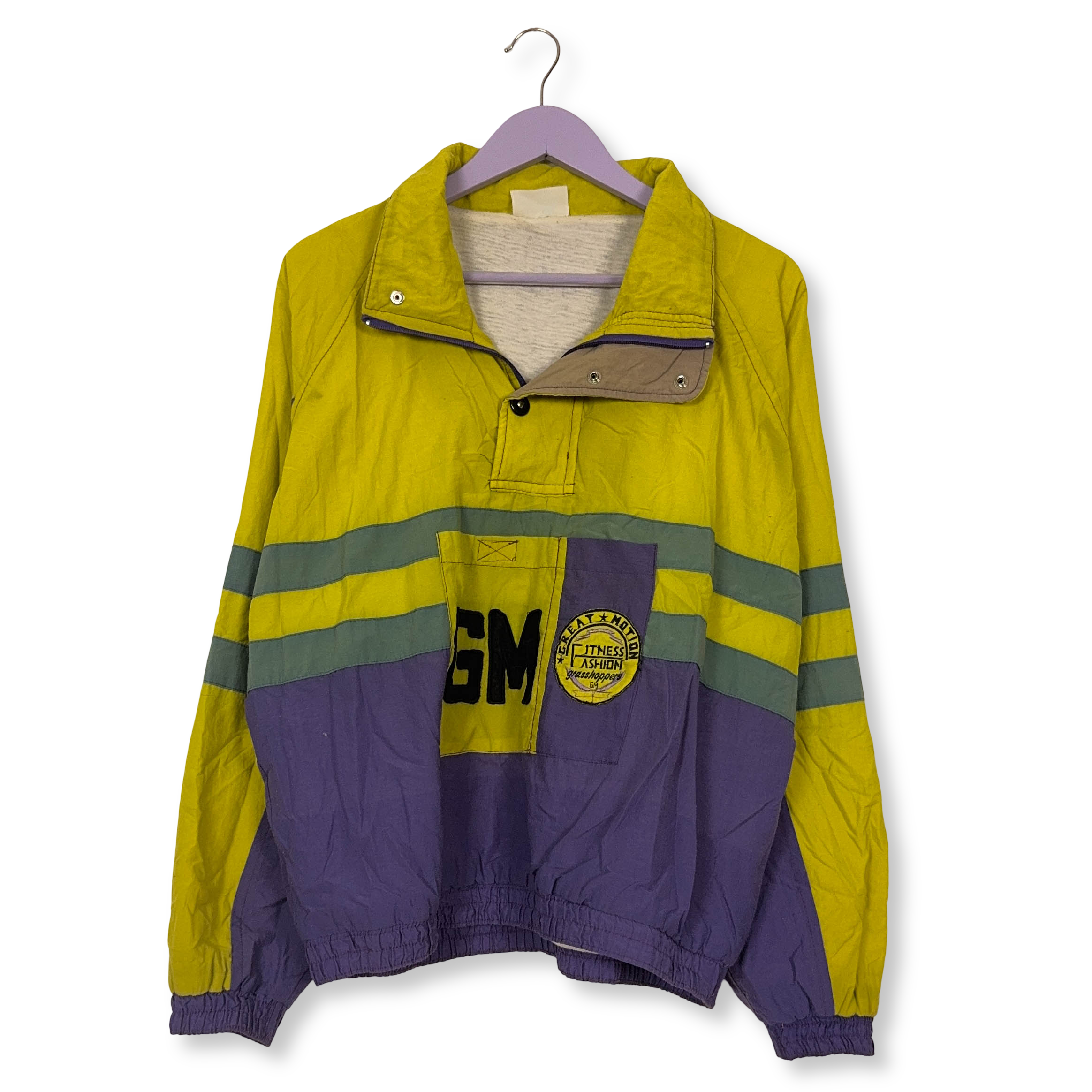Giacca a vento Vintage gialla e viola con ricamo quarter zip anni 80 90 - Taglia 48 5 uomo