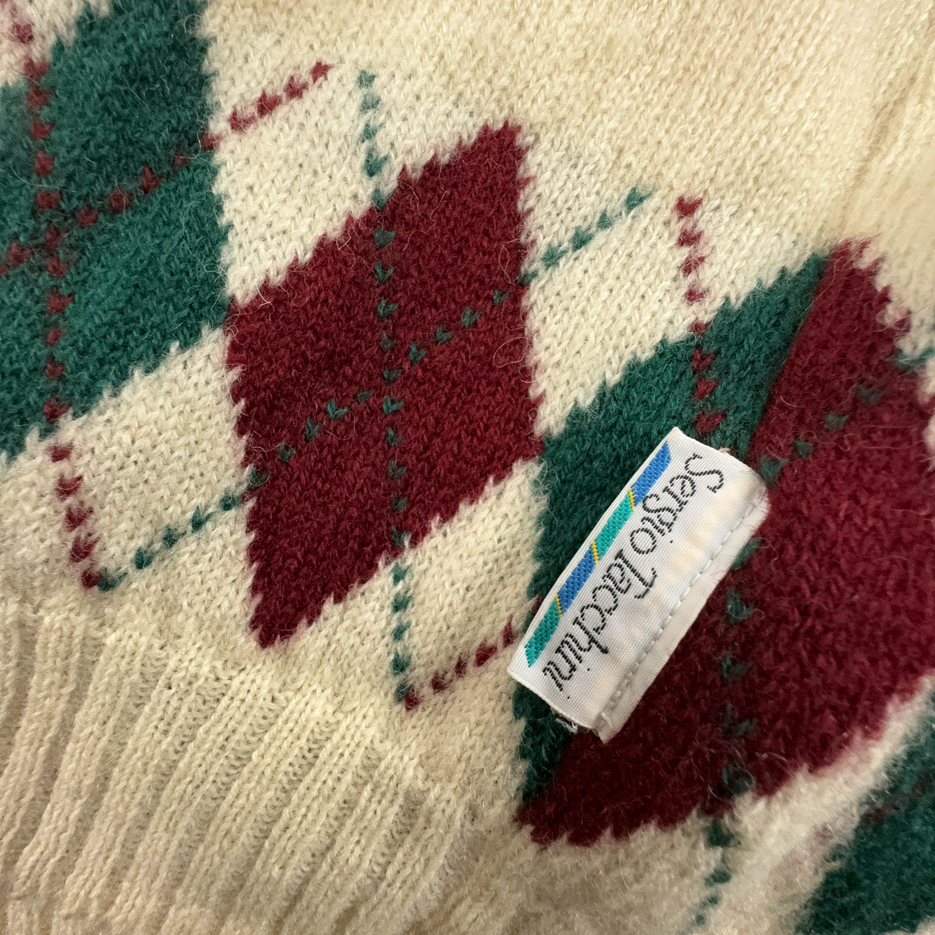 Sergio Tacchini Vintage 100% Wool Cream Button Up Sweater - Size L Men