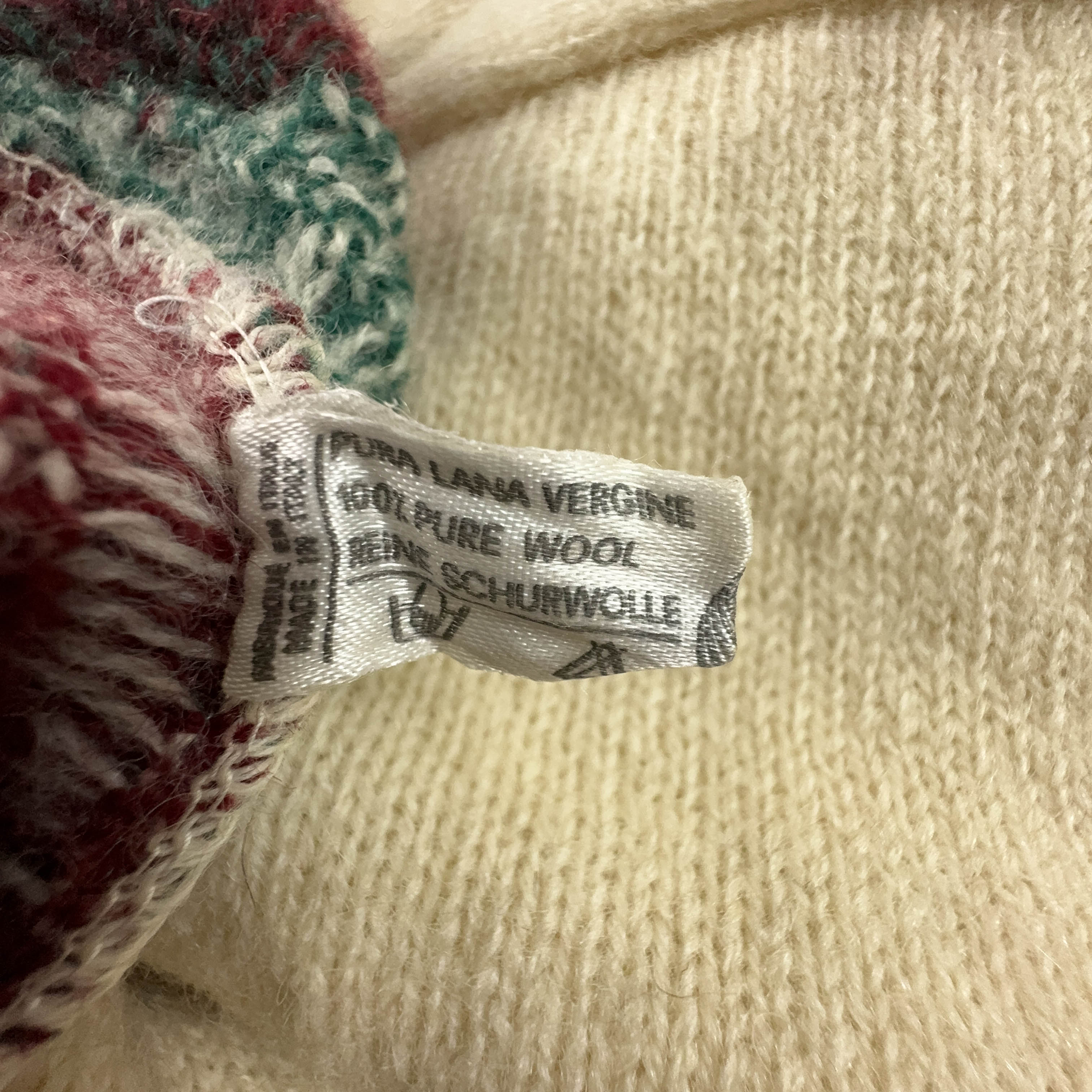 Sergio Tacchini Vintage 100% Wool Cream Button Up Sweater - Size L Men