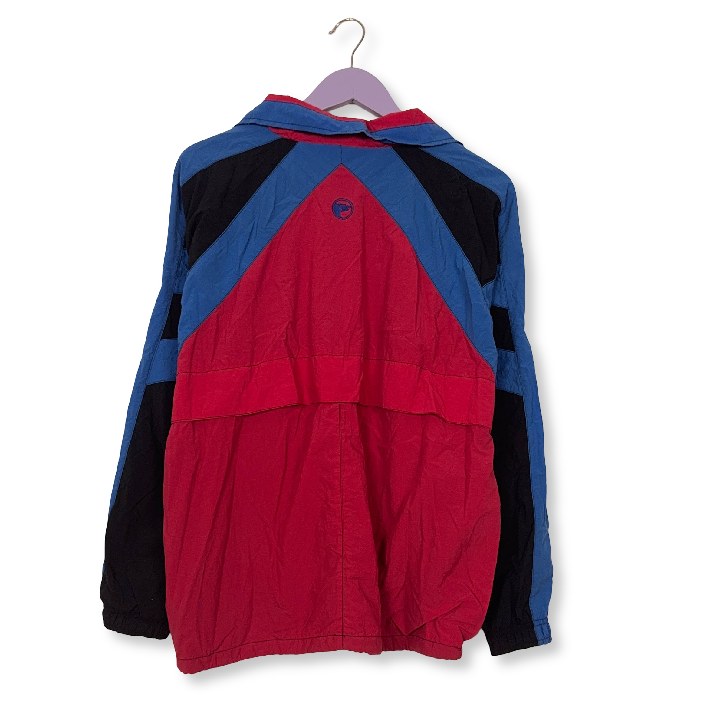 Giacca a vento Karhu Vintage rossa nera e blu con ricamo e zip anni 80 90 - Taglia M uomo