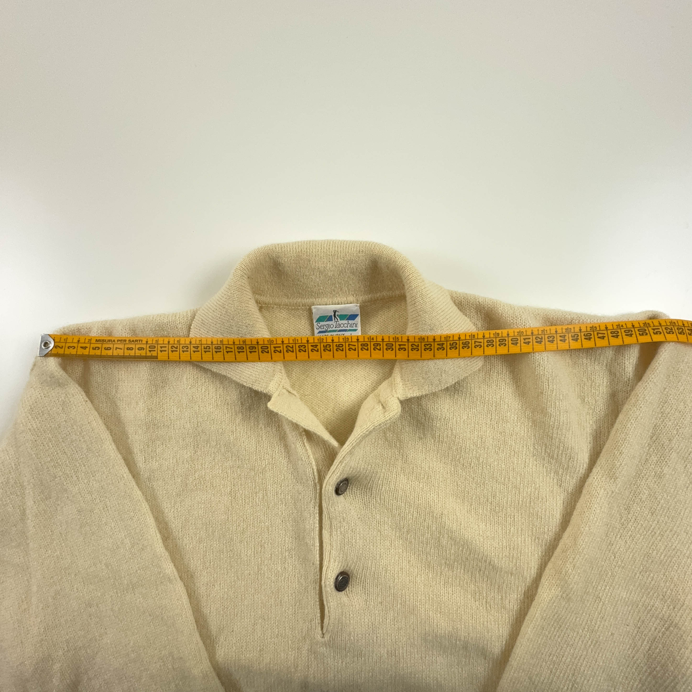 Sergio Tacchini Vintage 100% Wool Cream Button Up Sweater - Size L Men