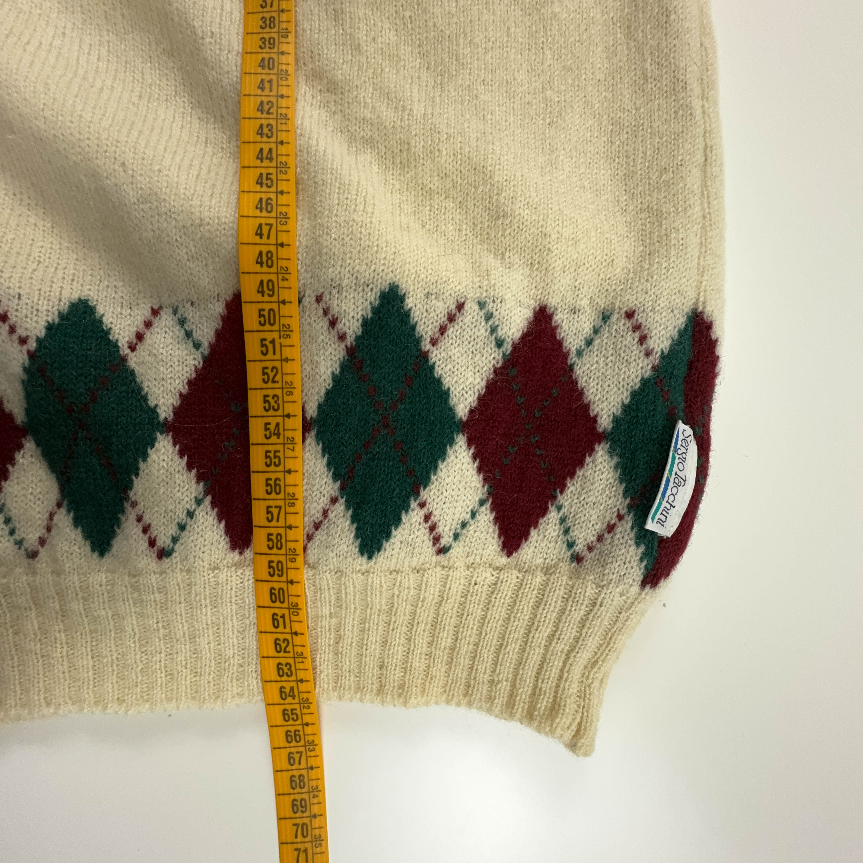 Sergio Tacchini Vintage 100% Wool Cream Button Up Sweater - Size L Men