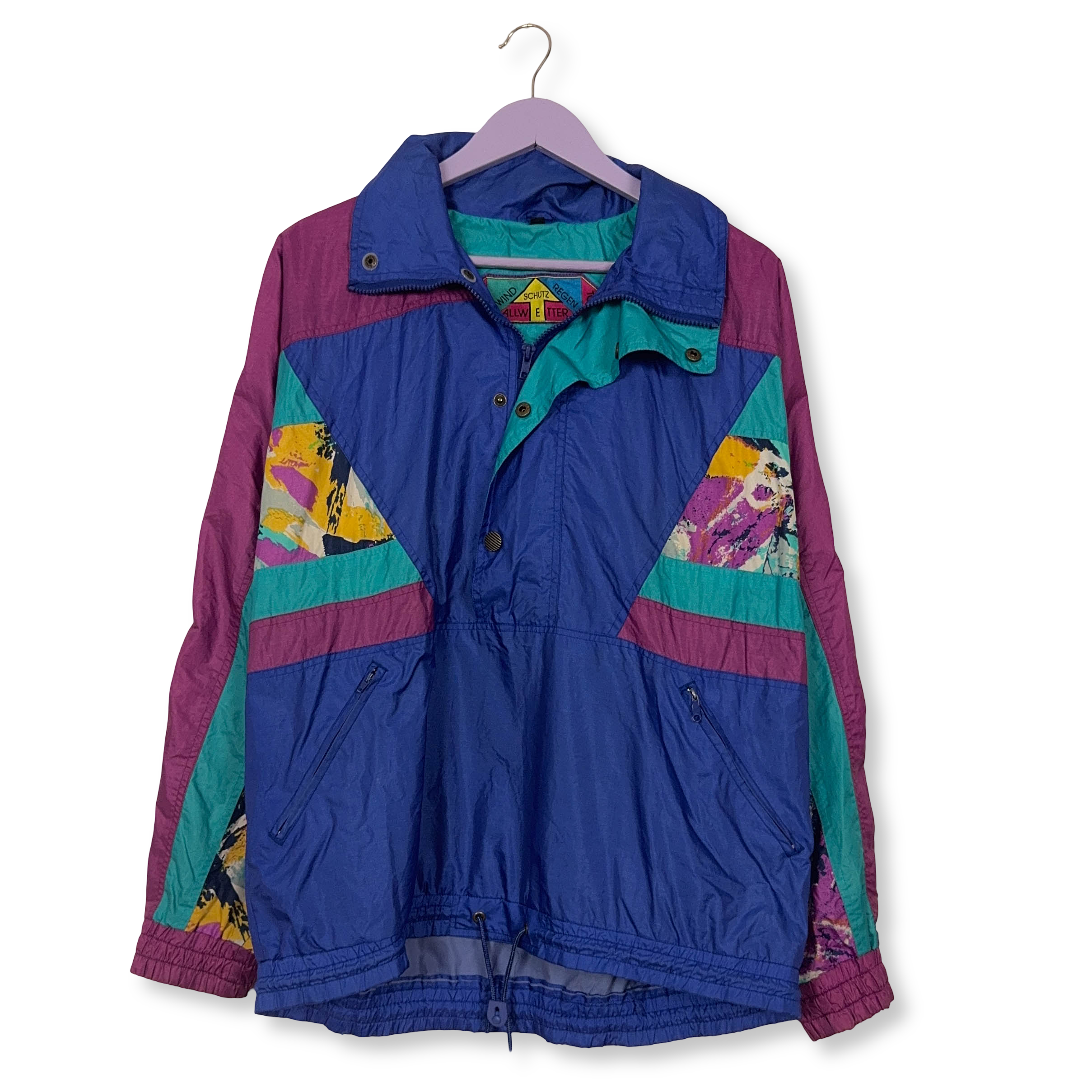 Giacca a vento Vintage impermeabile multicolore quarter zip anni 80 90 - Taglia M uomo