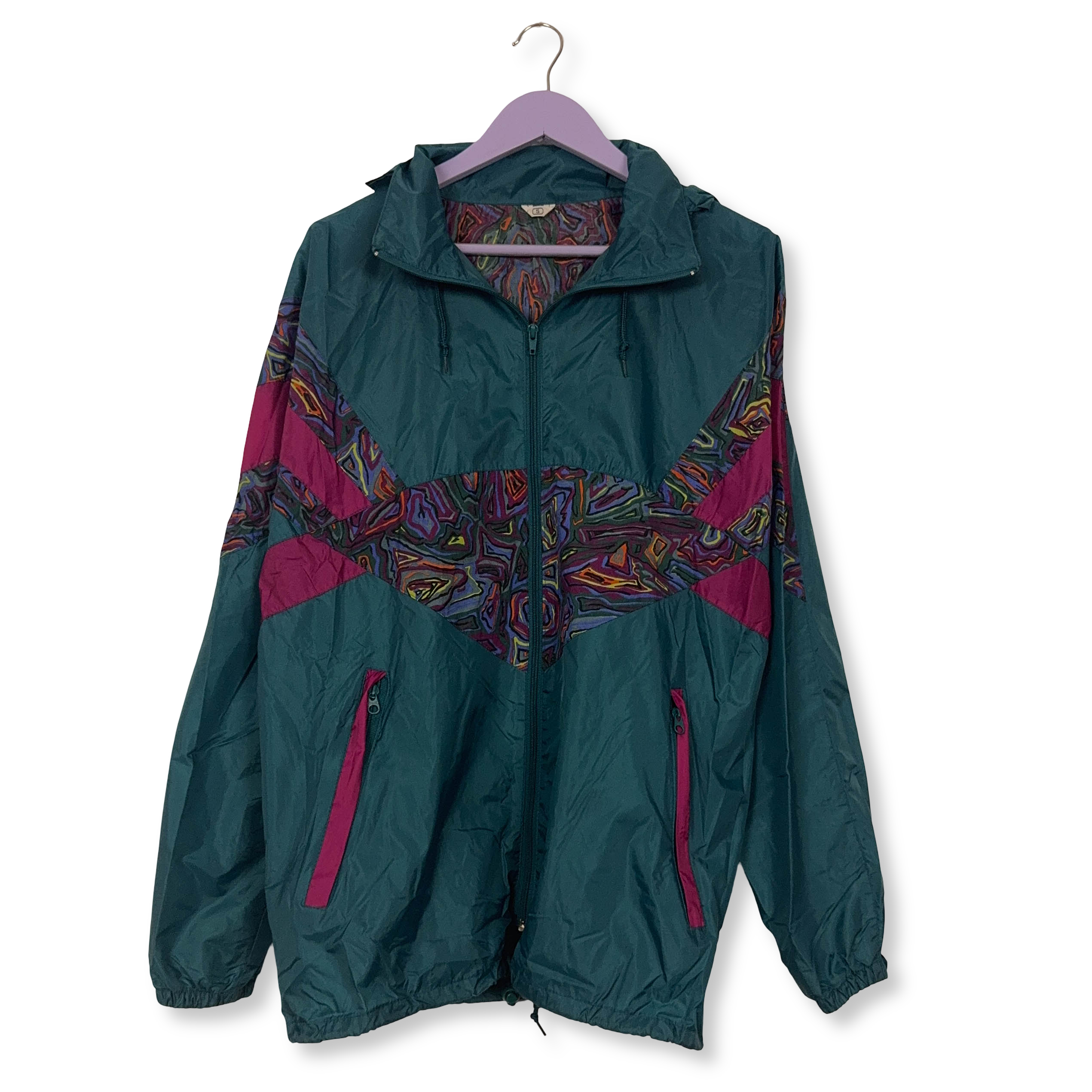 Giacca a vento Vintage impermeabile verde con cappuccio anni 80 90 - Taglia M uomo