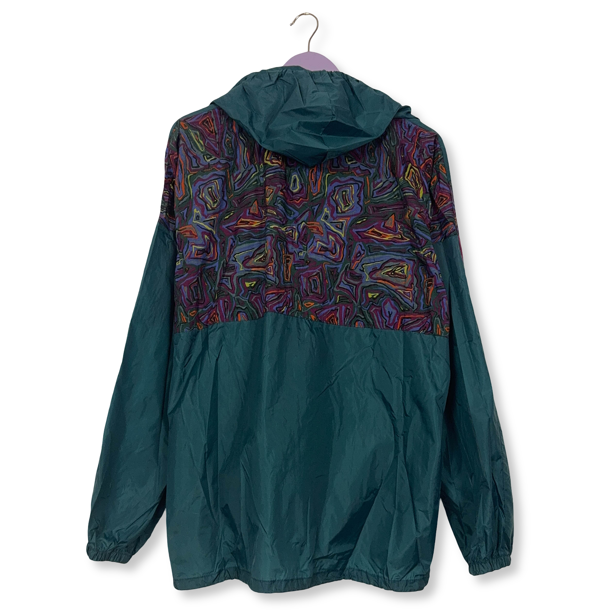 Giacca a vento Vintage impermeabile verde con cappuccio anni 80 90 - Taglia M uomo