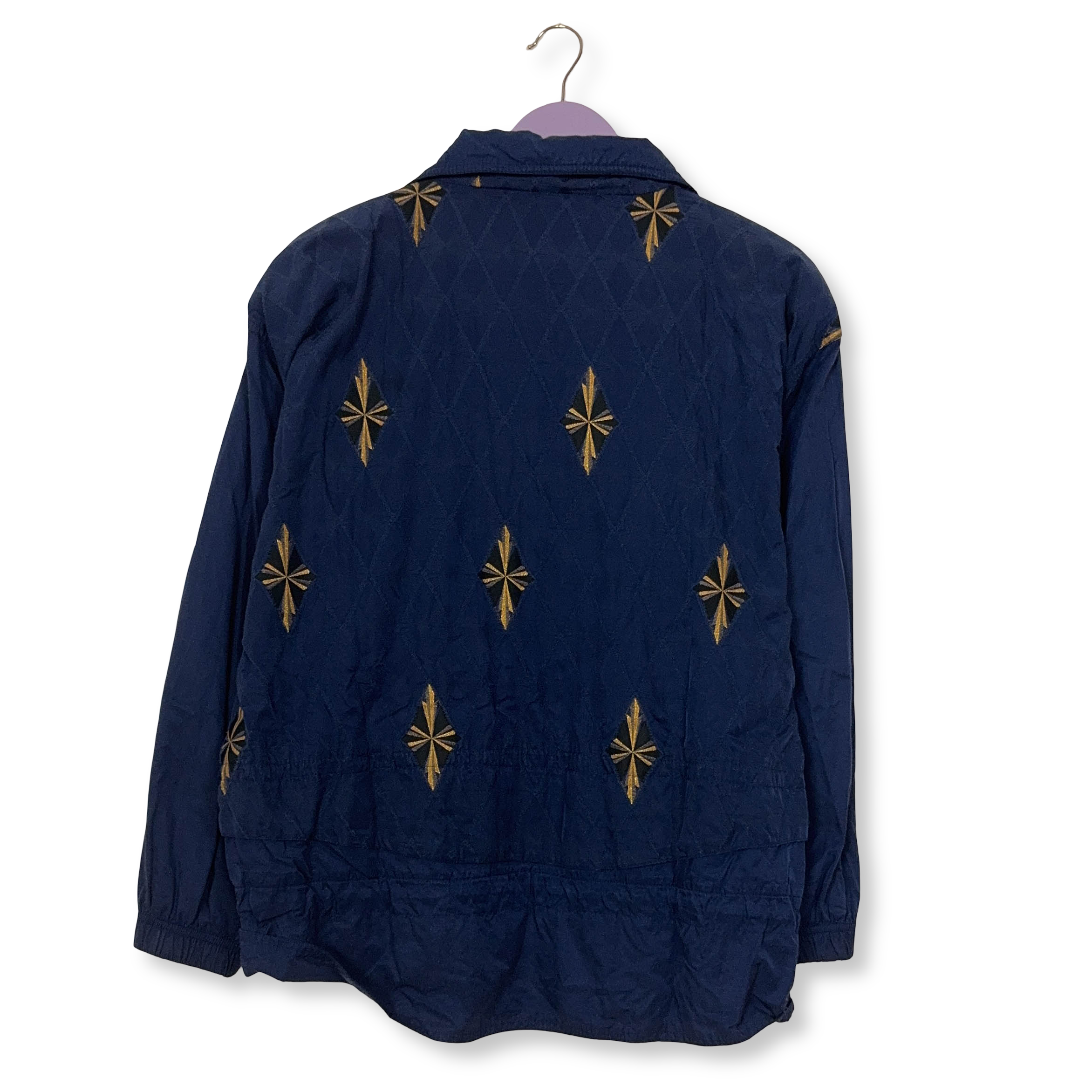 Giacca a vento Vintage blu e oro con ricami e zip anni 80 90 - Taglia 40 uomo