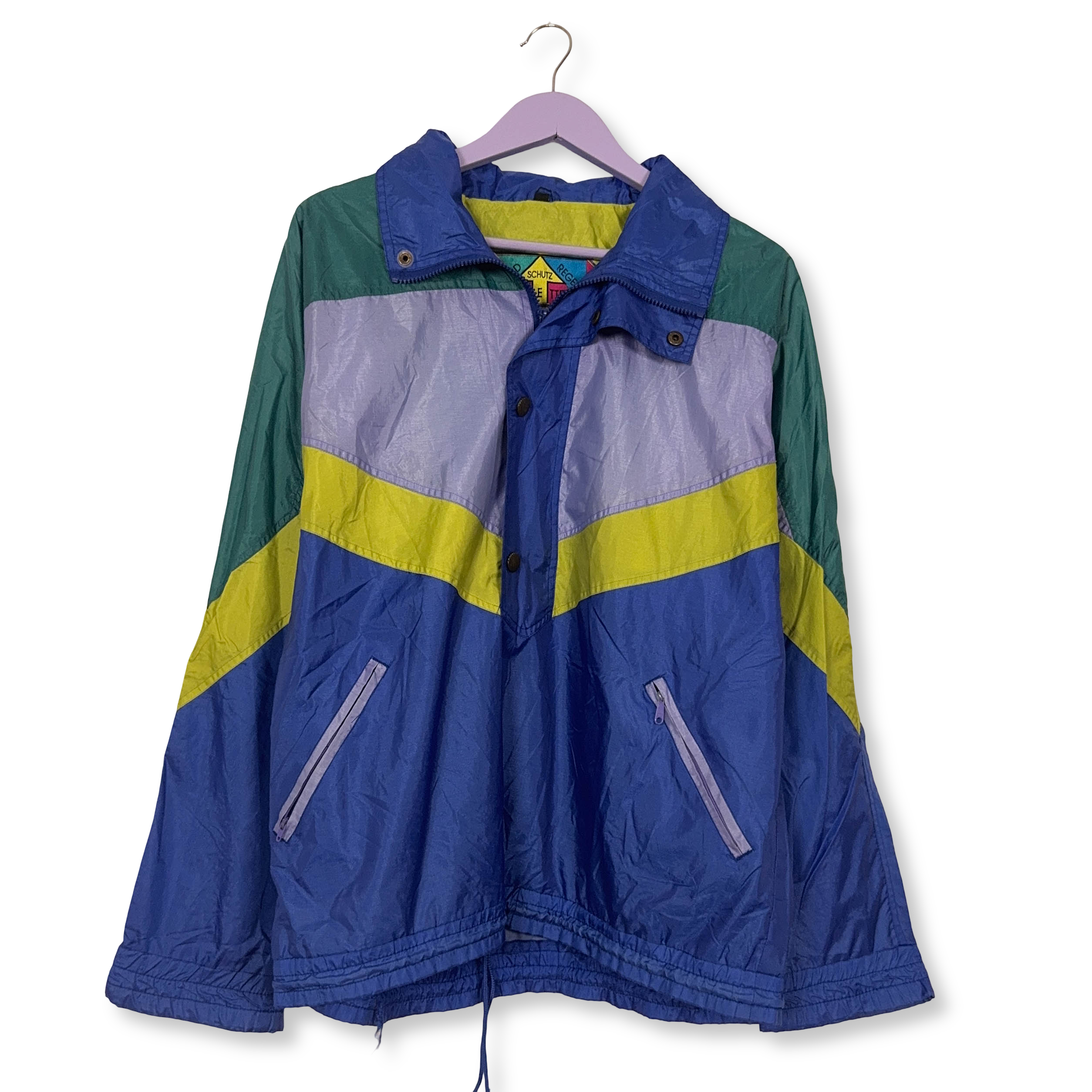 Giacca a vento Vintage impermeabile multicolore con zip anni 80 90 - Taglia M uomo