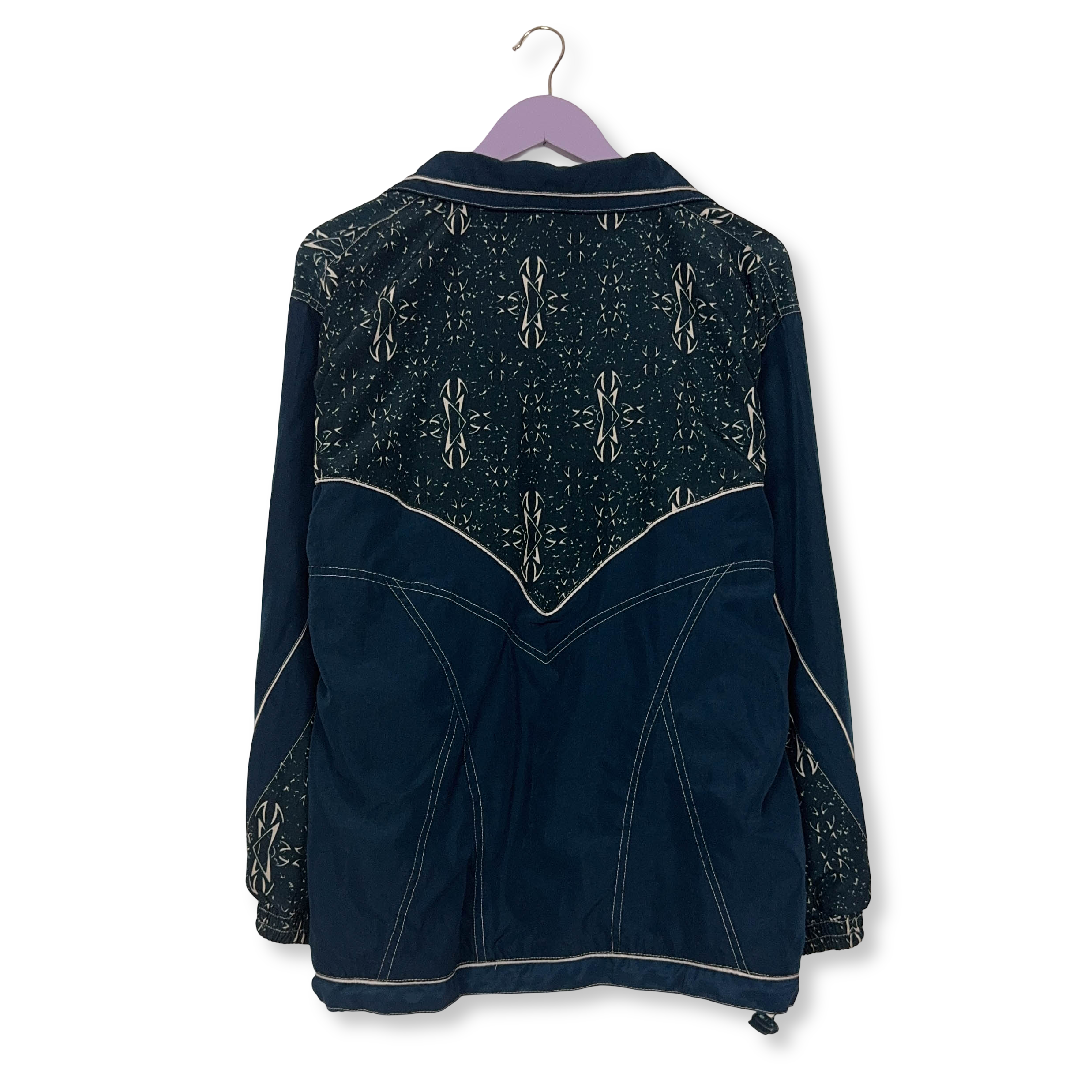 Giacca a vento Vintage verde e blu a fantasia con zip anni 80 90 - Taglia M uomo