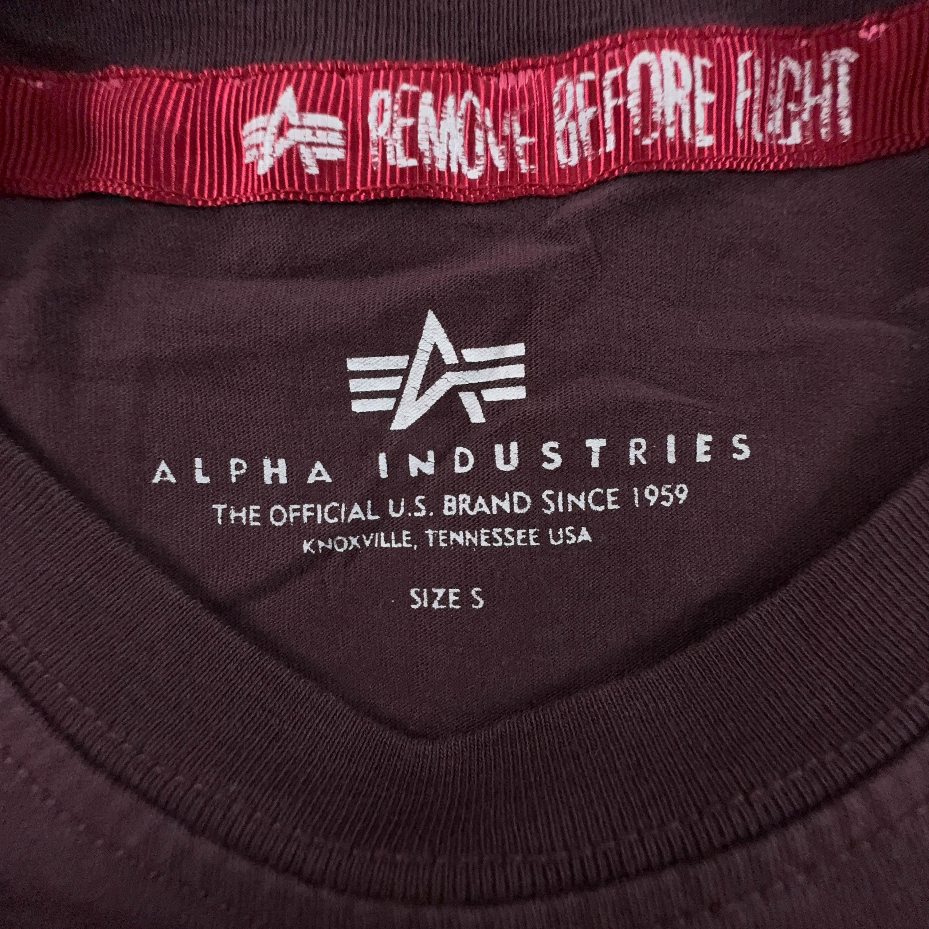 Alpha Industries Burgundy Crew Neck Printed T-Shirt - Men's Size S
