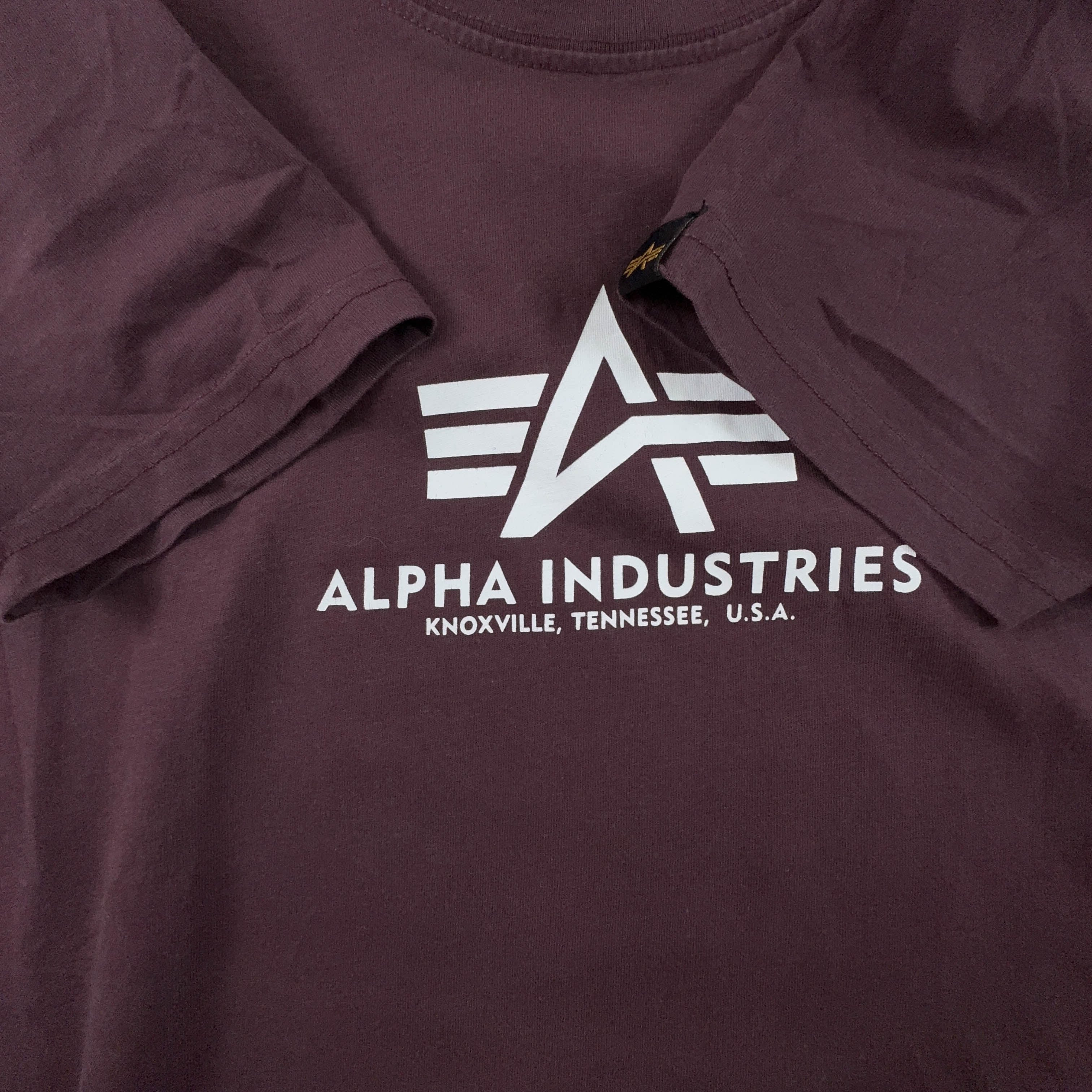 Alpha Industries Burgundy Crew Neck Printed T-Shirt - Men's Size S