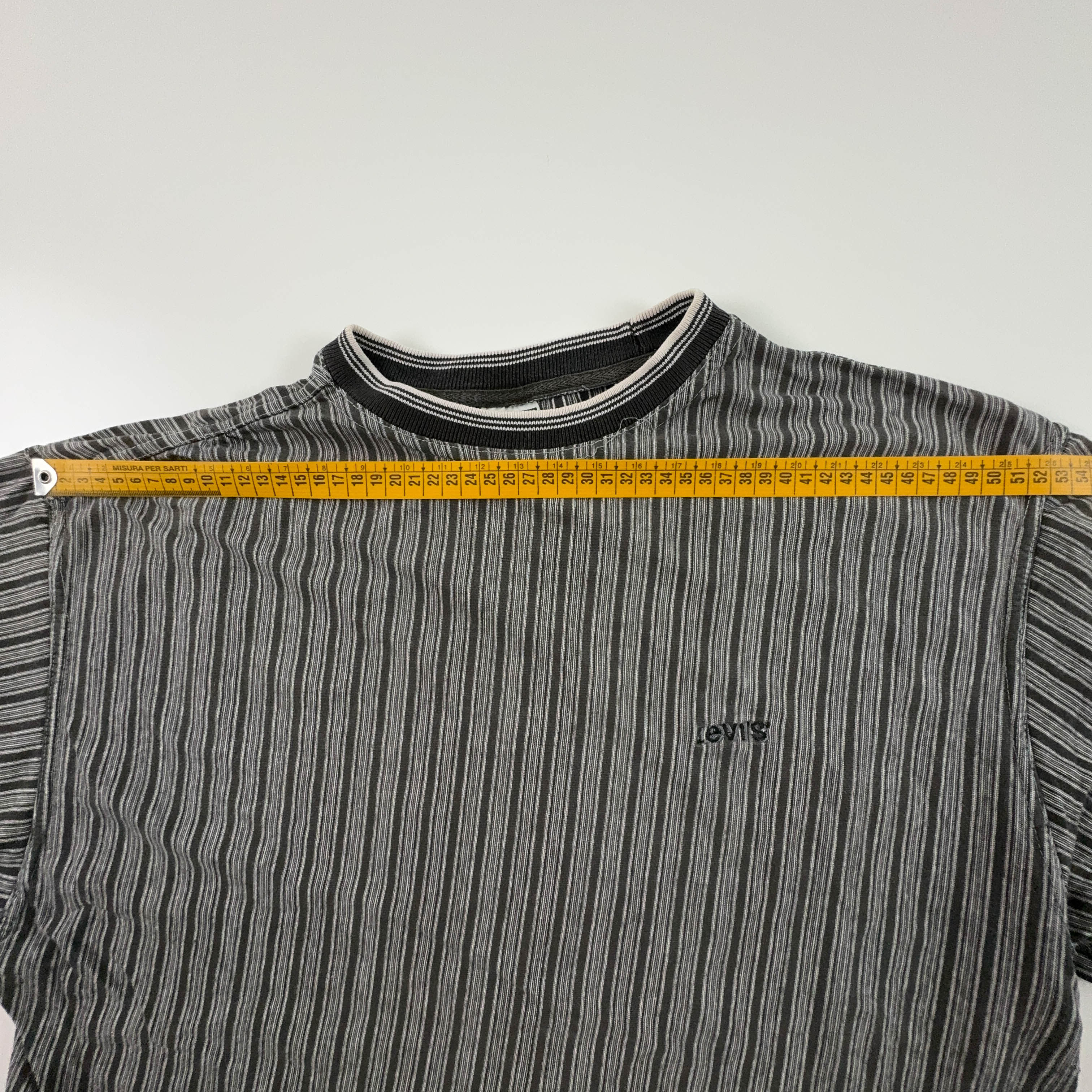Levi's Vintage Grey Striped Cotton Crew Neck T-Shirt - Men's Size L/XL