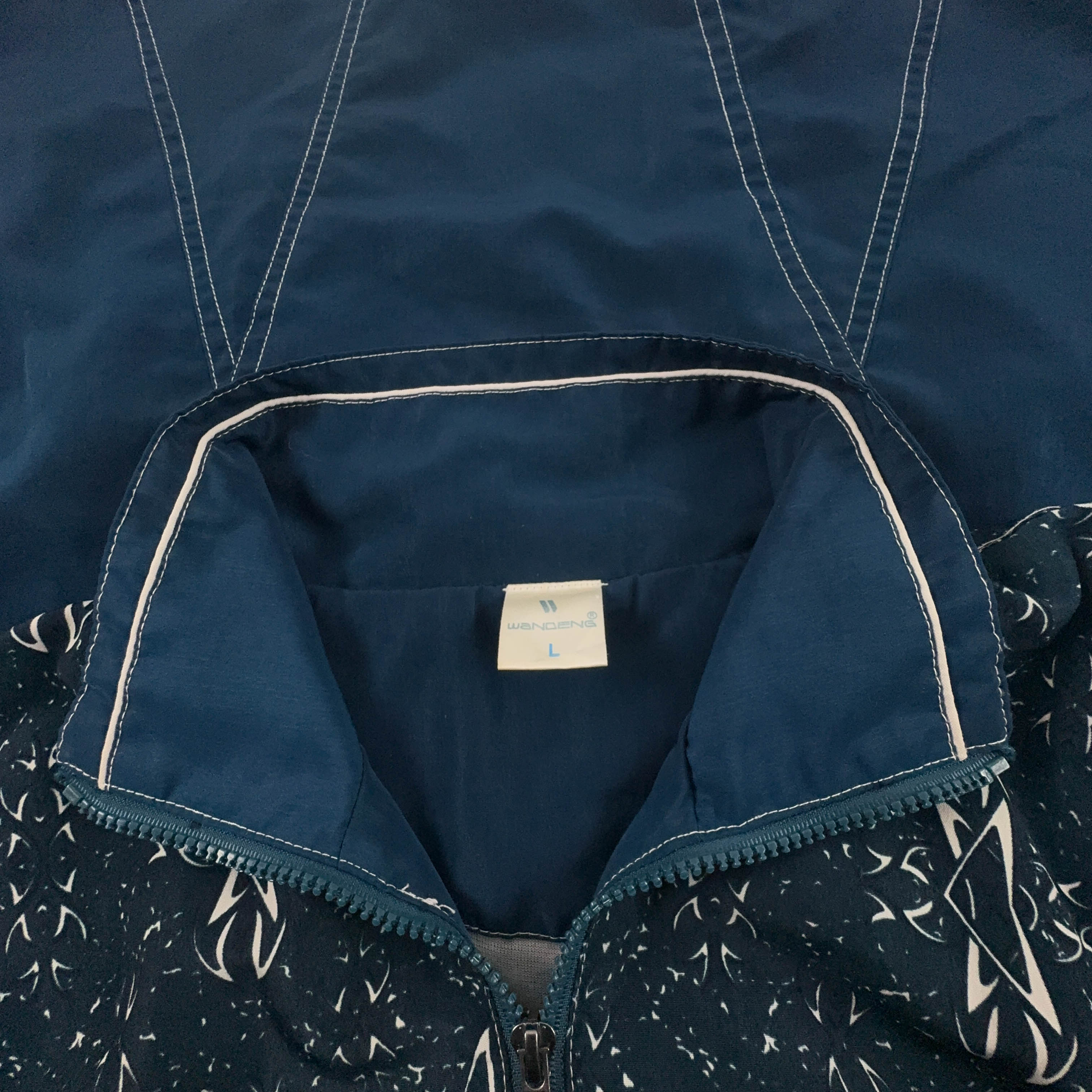 Giacca a vento Vintage verde e blu a fantasia con zip anni 80 90 - Taglia M uomo