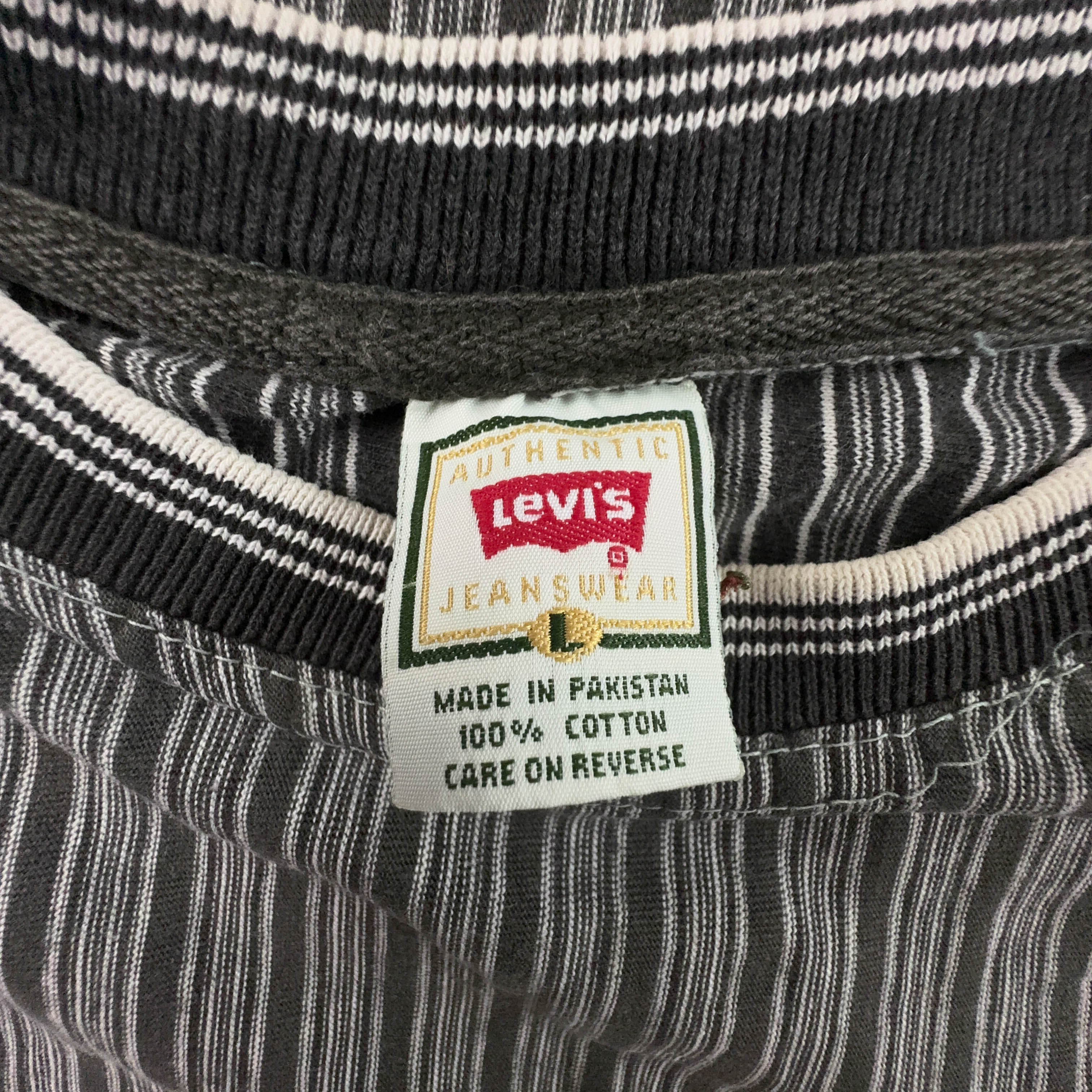 Levi's Vintage Grey Striped Cotton Crew Neck T-Shirt - Men's Size L/XL