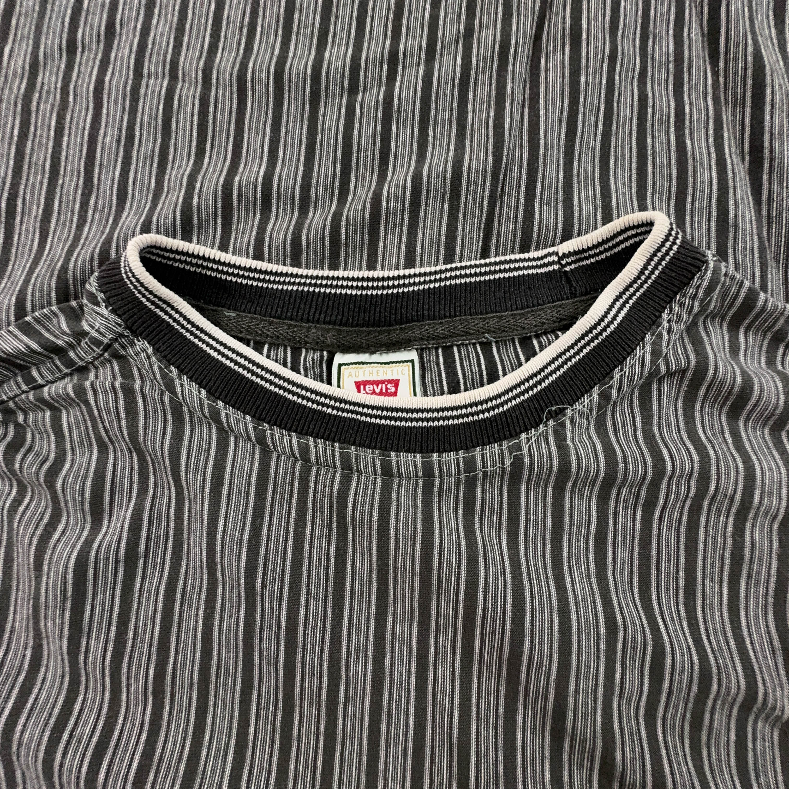 Levi's Vintage Grey Striped Cotton Crew Neck T-Shirt - Men's Size L/XL