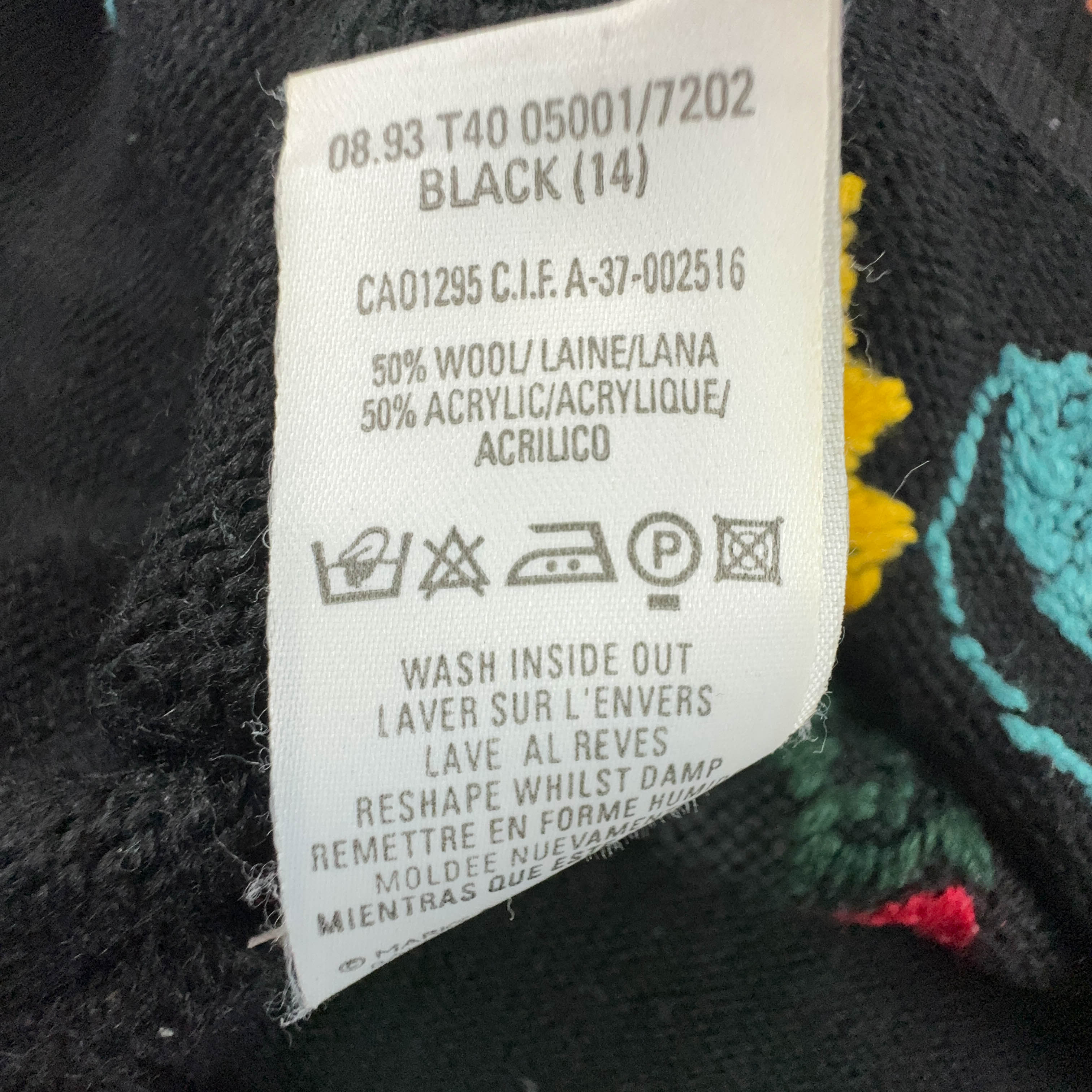 Vintage 50% wool black sweater with floral embroidery and crew neck - Size EU 42 women