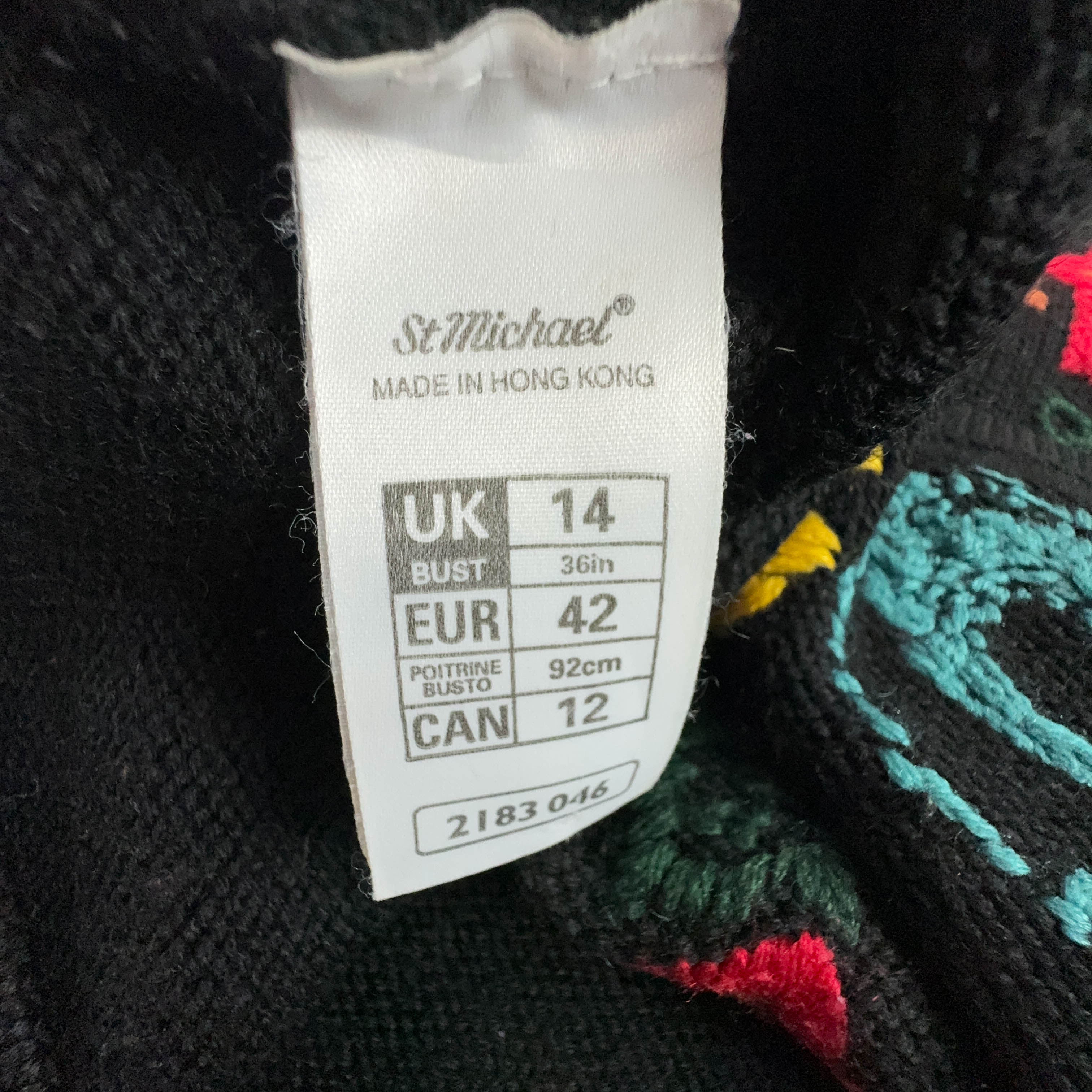 Vintage 50% wool black sweater with floral embroidery and crew neck - Size EU 42 women