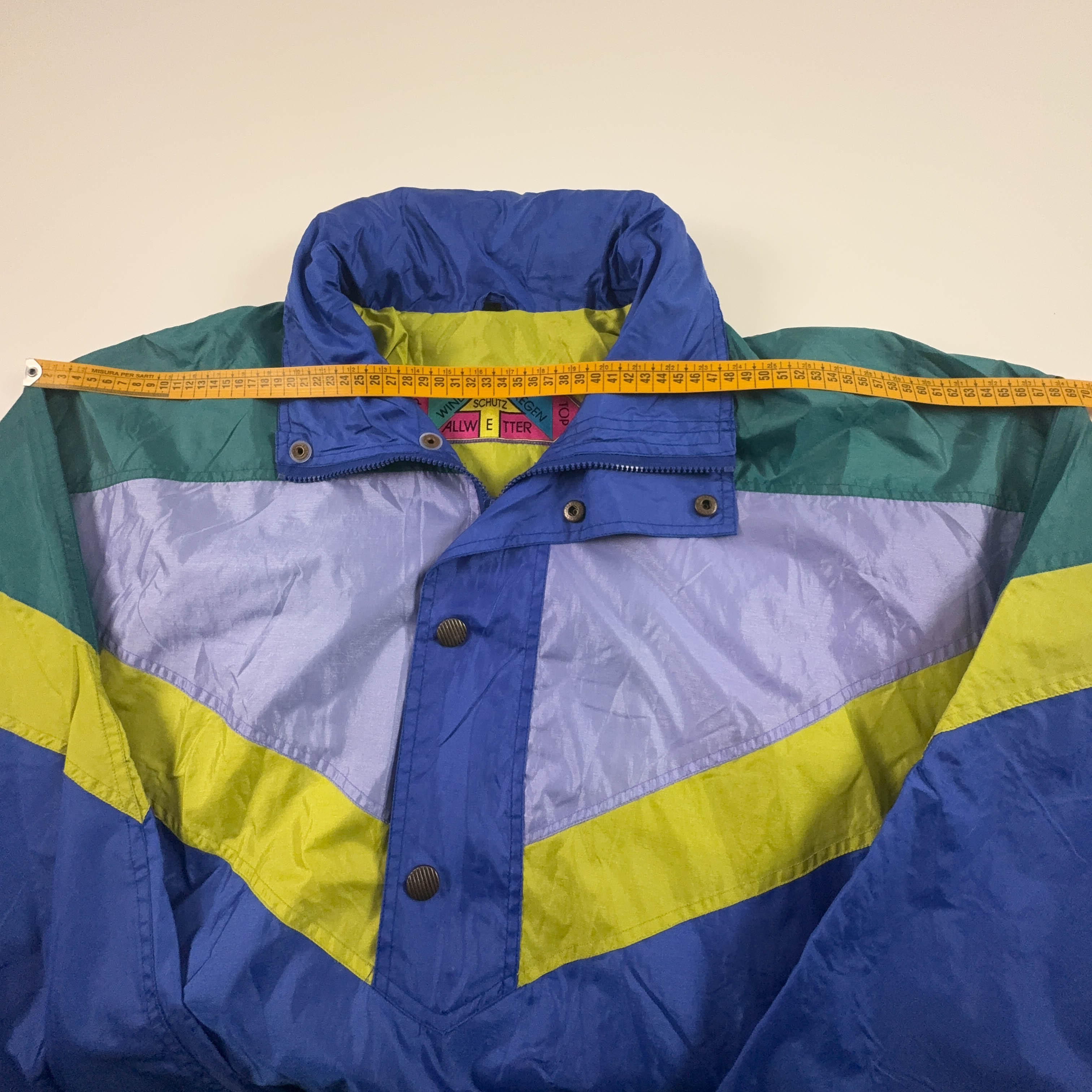 Giacca a vento Vintage impermeabile multicolore con zip anni 80 90 - Taglia M uomo