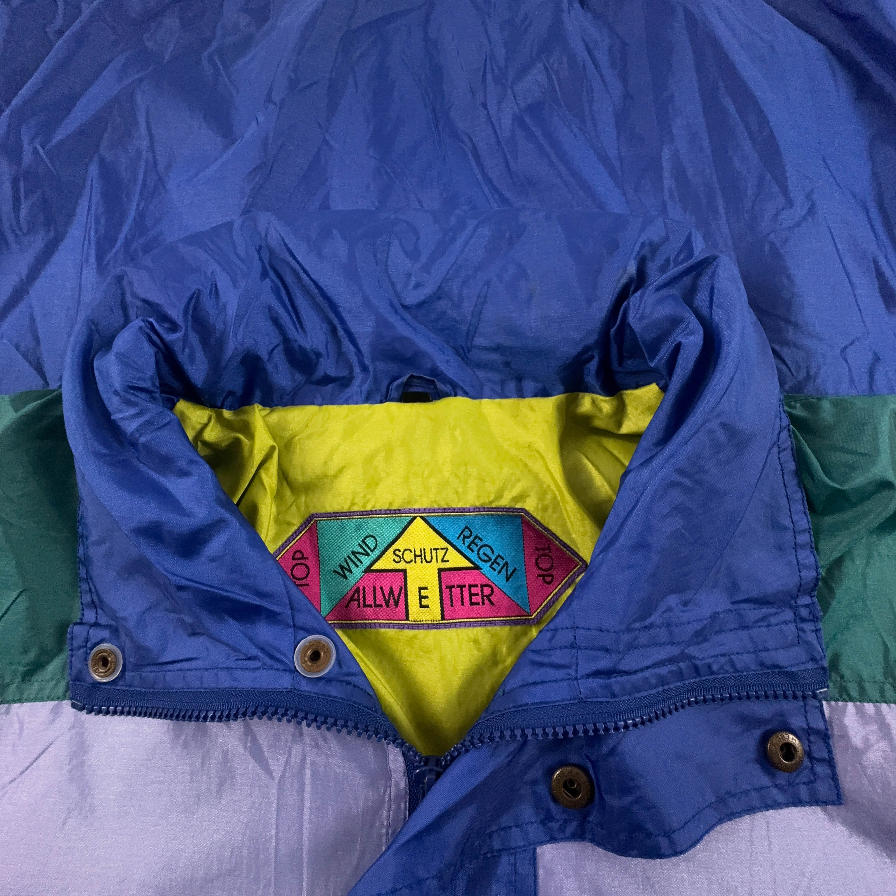 Giacca a vento Vintage impermeabile multicolore con zip anni 80 90 - Taglia M uomo
