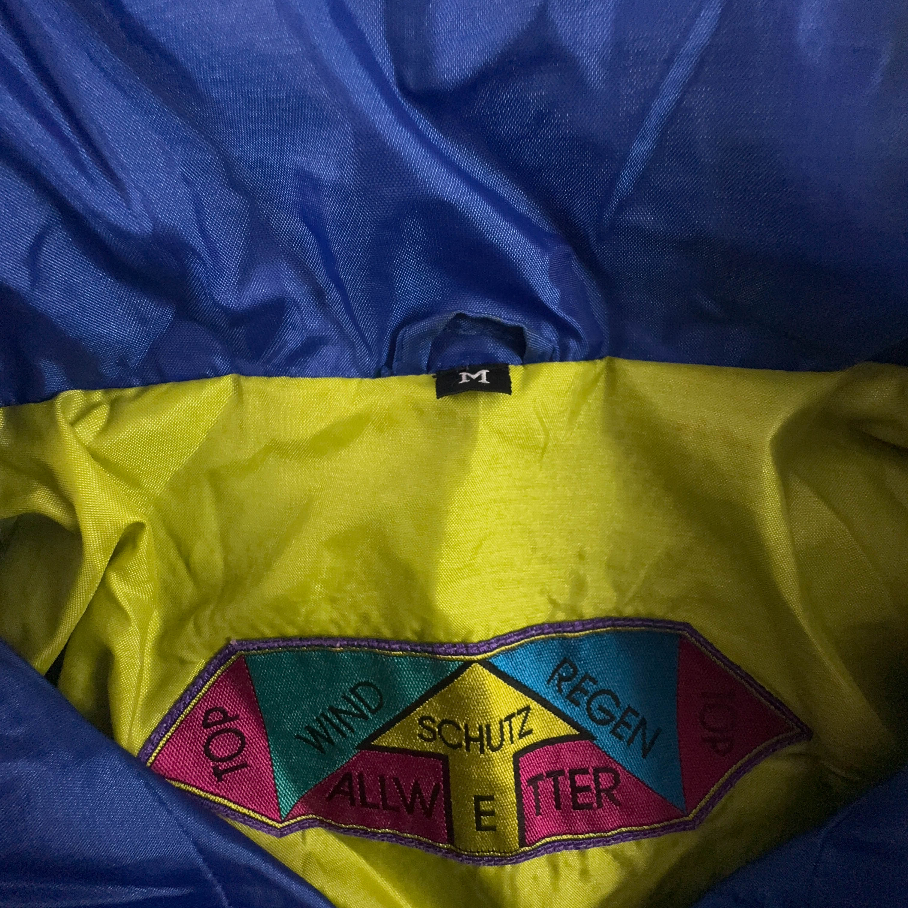 Giacca a vento Vintage impermeabile multicolore con zip anni 80 90 - Taglia M uomo