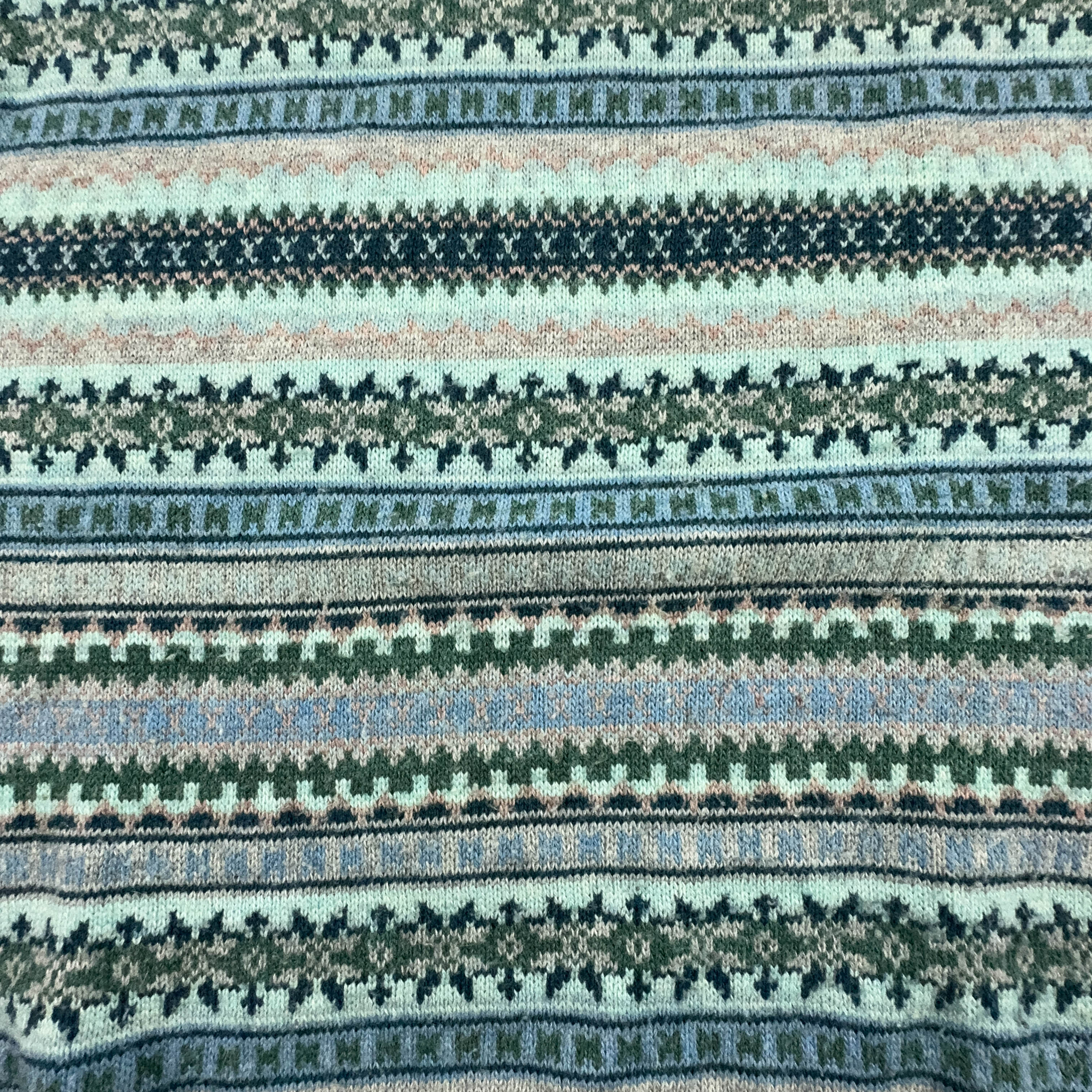 North Pole Vintage Light Blue 50% Lambswool Striped Crew Neck Sweater - Size L/XL Men