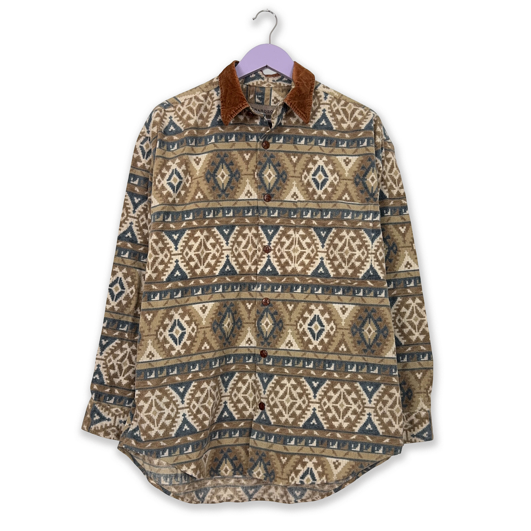 Camicia Vintage invernale a fantasia geometrica astratta marrone - Taglia XL uomo