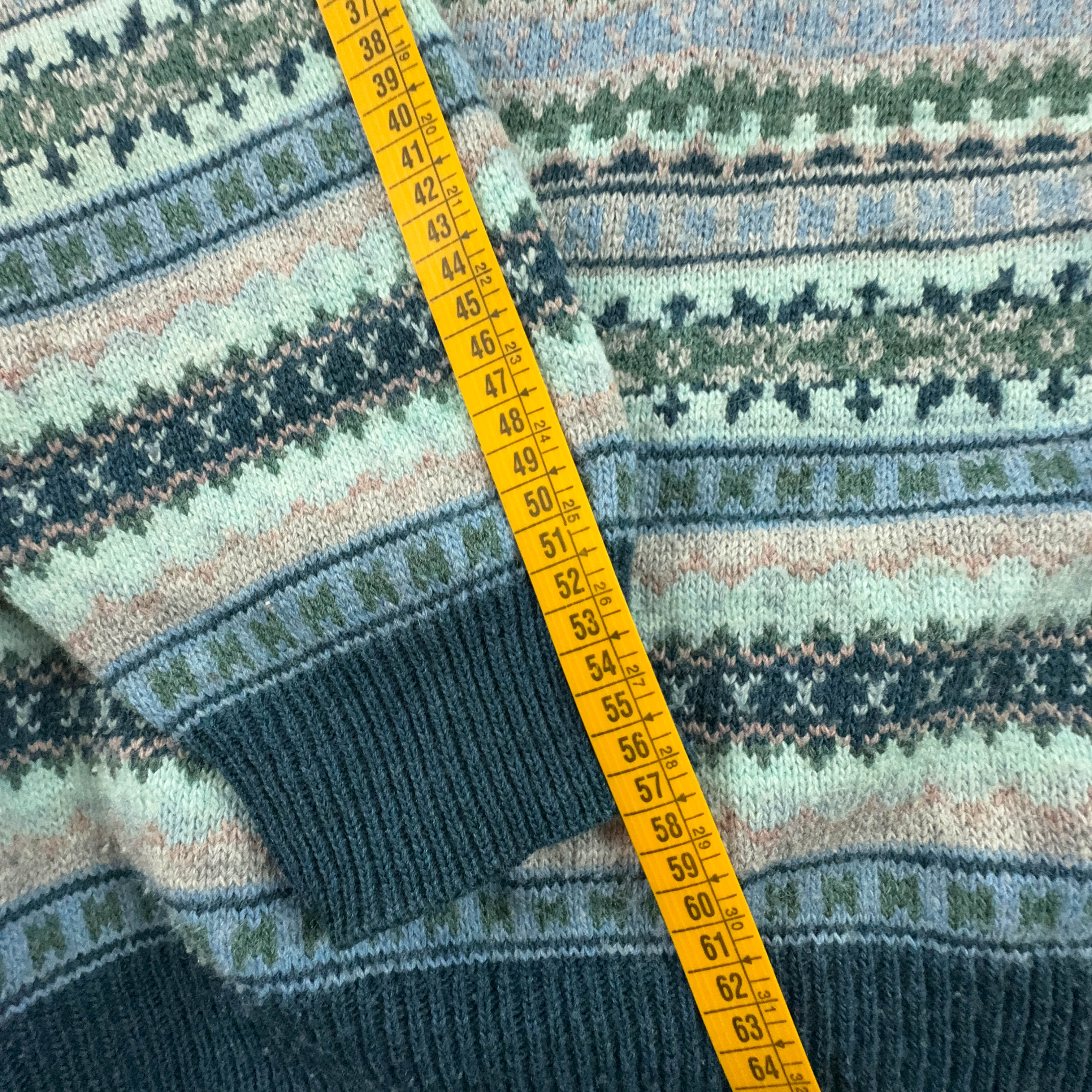 North Pole Vintage Light Blue 50% Lambswool Striped Crew Neck Sweater - Size L/XL Men